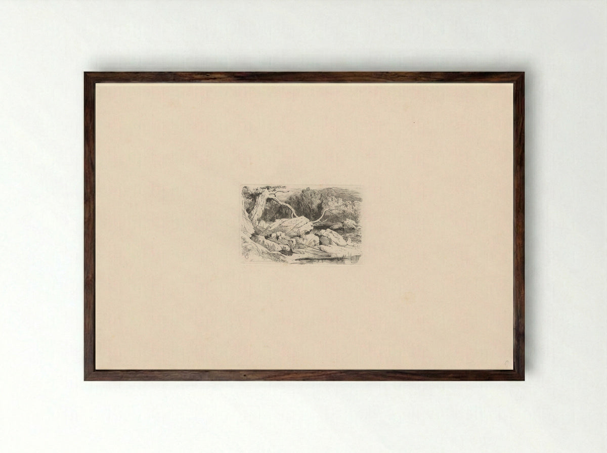 Untitled (Dog Beside a Fishing Rod by the Water) - Ernest Gambart - Framed Print Dark Wood