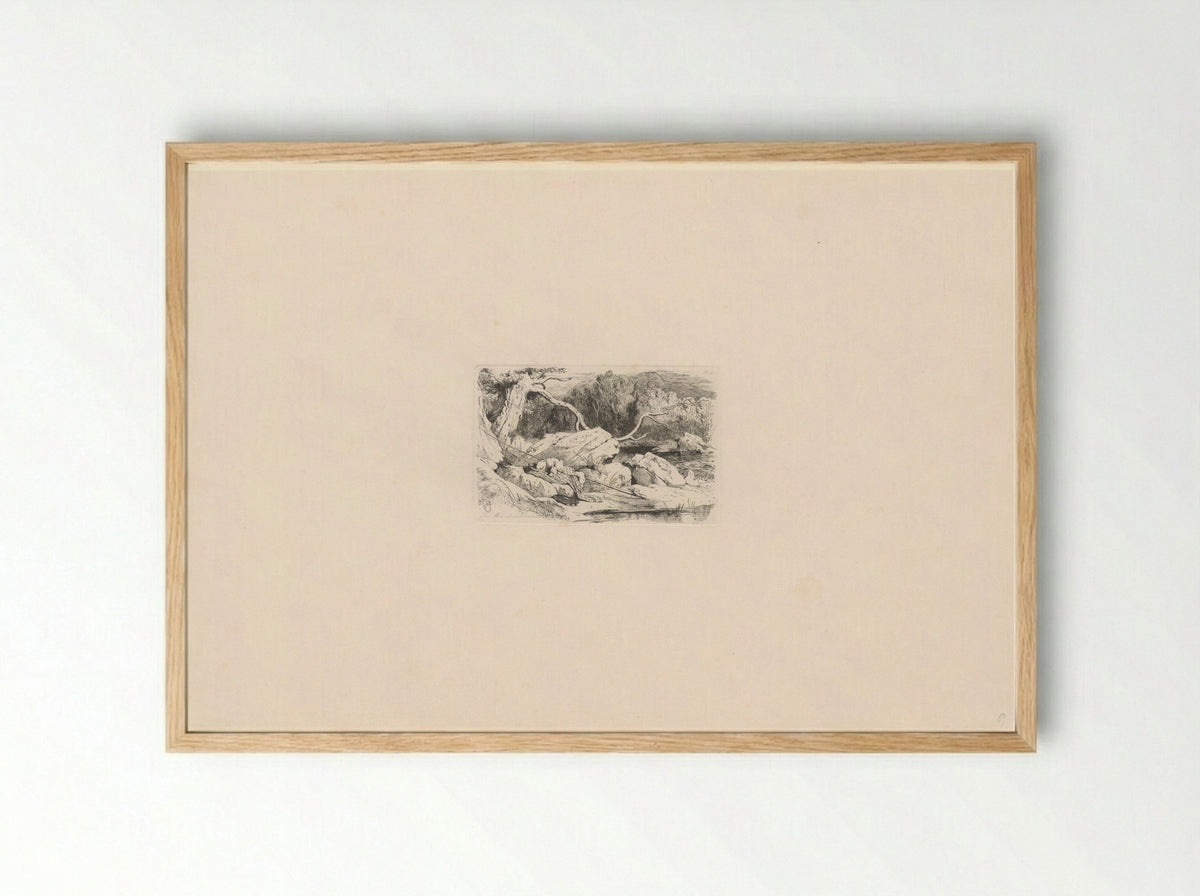 Untitled (Dog Beside a Fishing Rod by the Water) - Ernest Gambart - Framed Print Wood