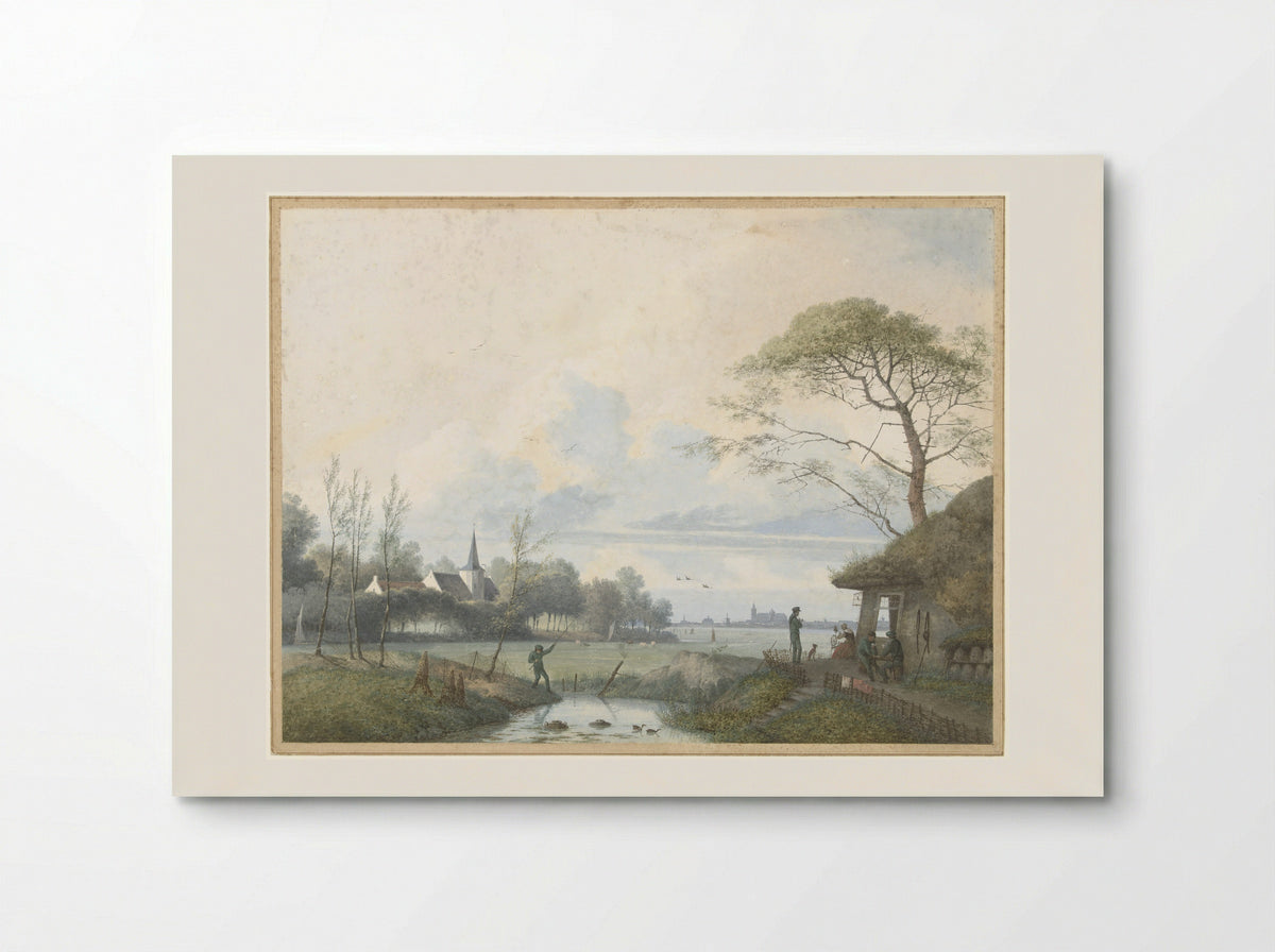 Untitled (Dutch River Scene with Figures) - Charles Edmé Saint-Marcel-Cabin - Poster