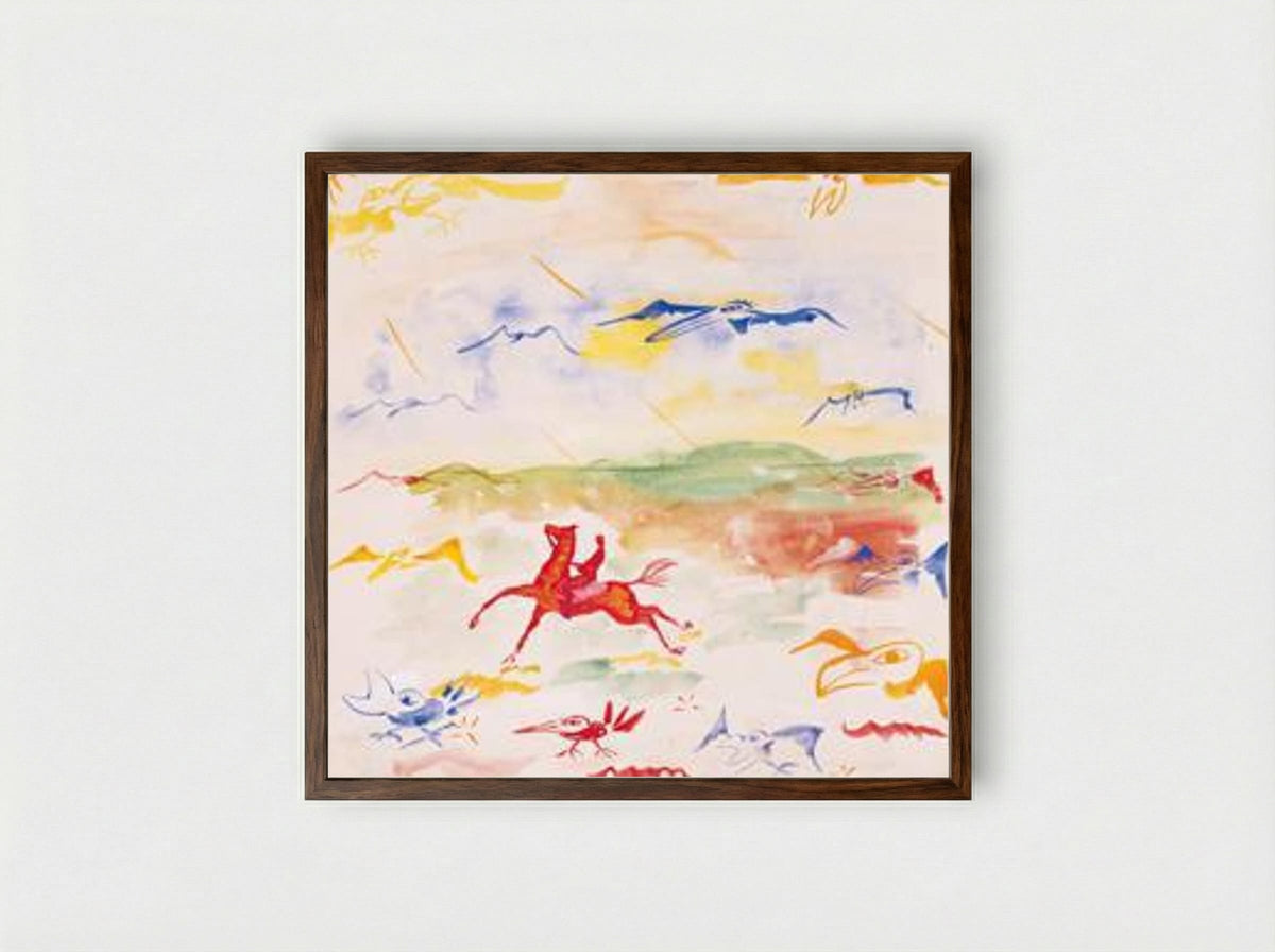 Untitled (Equestrian Figure and Birds) - Yves Klein - Framed Print Dark Wood