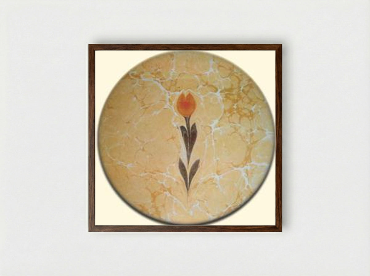 Untitled (Floral Ebru Study) - Necmeddin Okyay - Framed Print Dark Wood