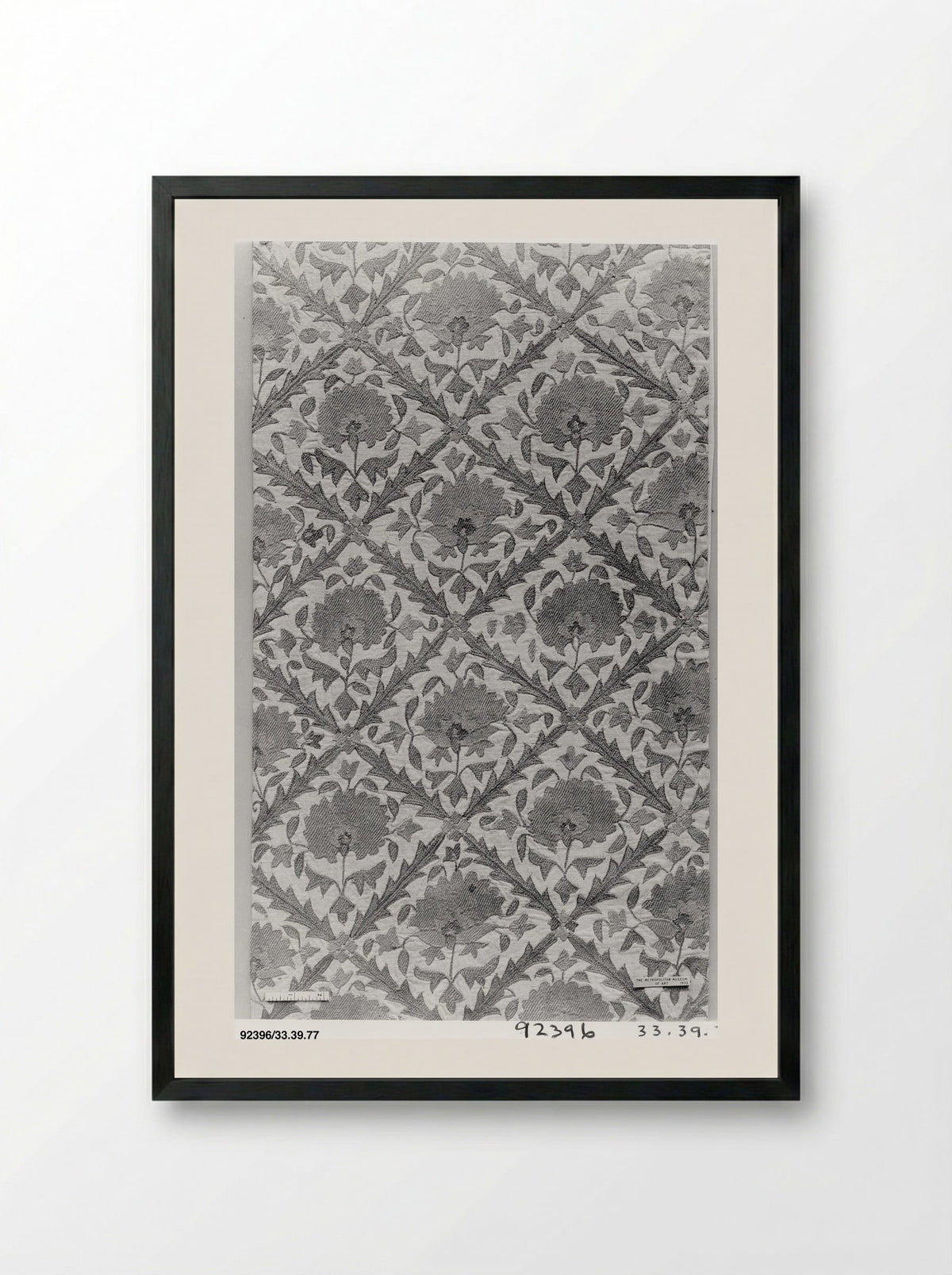 Untitled (Floral Lattice Textile Fragment) - Fine Art Print - Framed Print Black