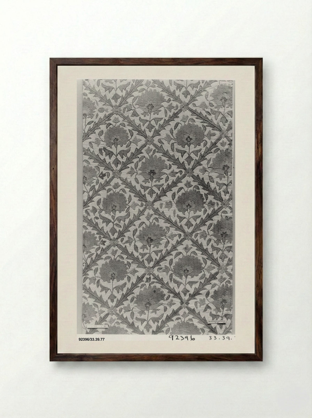 Untitled (Floral Lattice Textile Fragment) - Fine Art Print - Framed Print Dark Wood