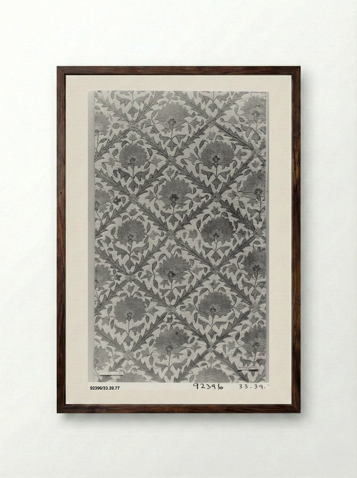 Untitled (Floral Lattice Textile Fragment) - Fine Art Print - Framed Print Dark Wood
