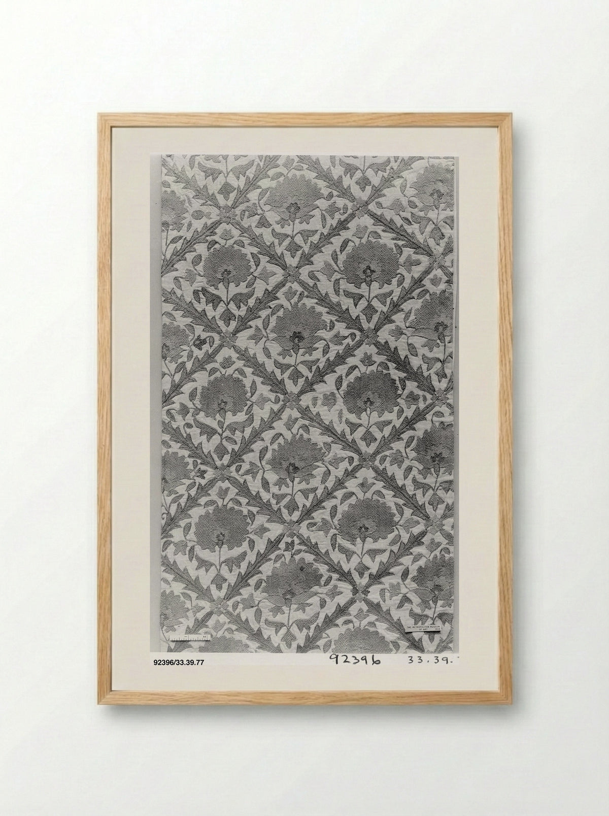 Untitled (Floral Lattice Textile Fragment) - Fine Art Print - Framed Print Wood