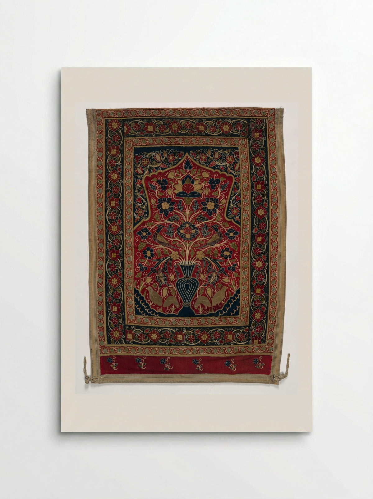 Untitled (Floral and Bird Panel, Embroidery on Cotton) - Fine Art Print - Poster