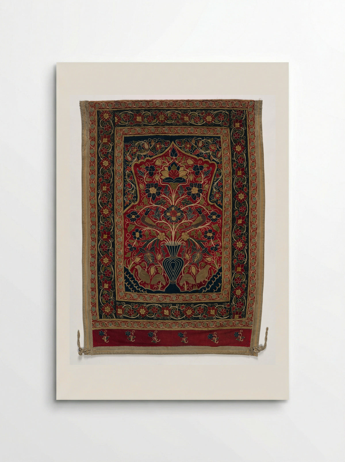 Untitled (Floral and Bird Panel, Embroidery on Cotton) - Fine Art Print - Poster