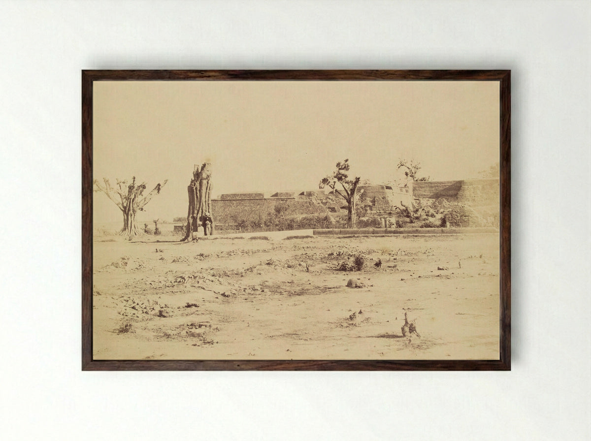 Untitled (Fortification and Figures, Albumen Print) - Fine Art Print - Framed Print Dark Wood