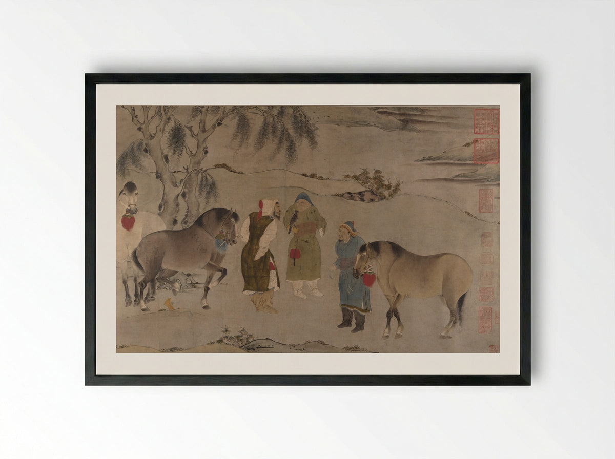 Untitled (Grooms and Horses) - Solis Prints - Framed Print Black