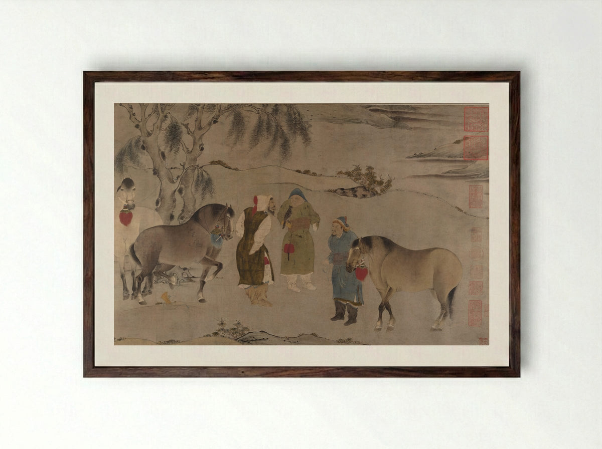 Untitled (Grooms and Horses) - Solis Prints - Framed Print Dark Wood
