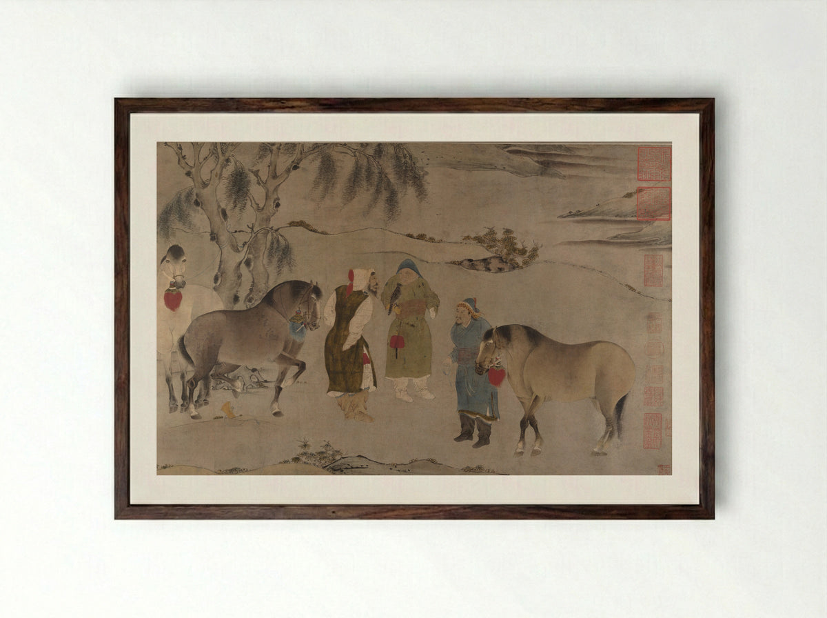 Untitled (Grooms and Horses) - Solis Prints - Framed Print Dark Wood