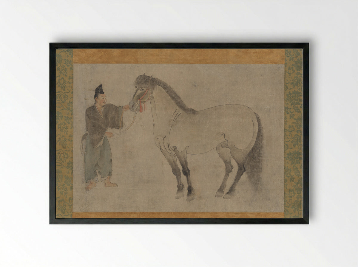 Untitled (Horse and Groom) - Fine Art Print - Framed Print Black