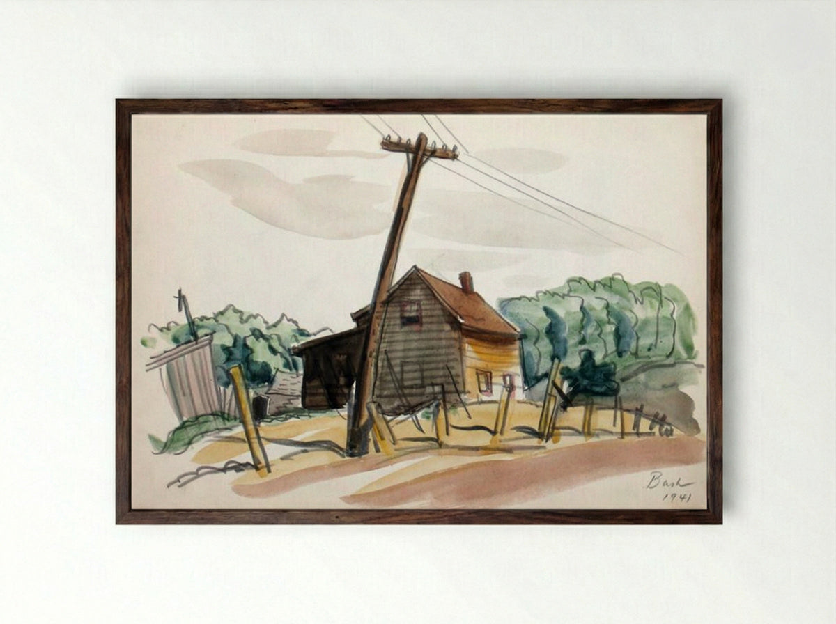 Untitled (House and Telephone Pole) - Jack Bush - Framed Print Dark Wood