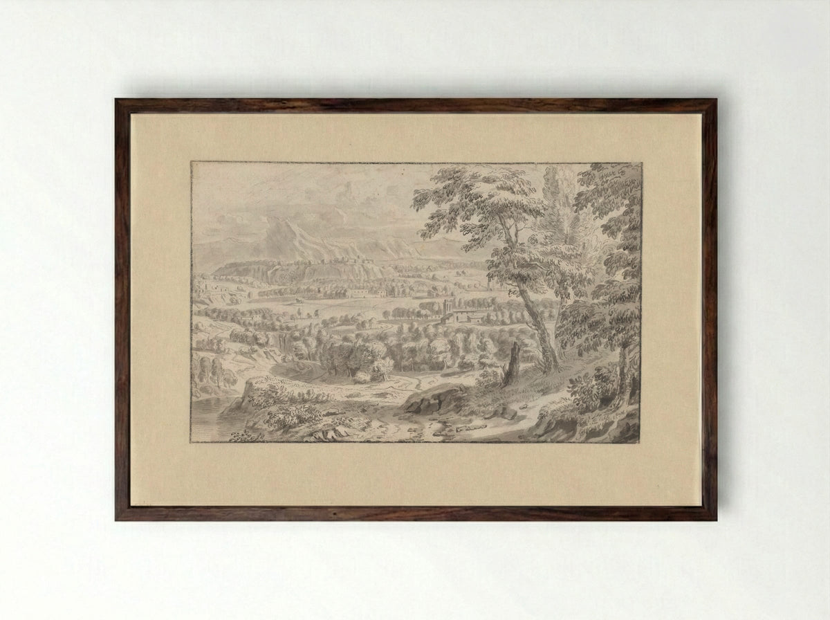 Untitled (Italianate View with Figures) - Teodor Lubieniecki - Framed Print Dark Wood