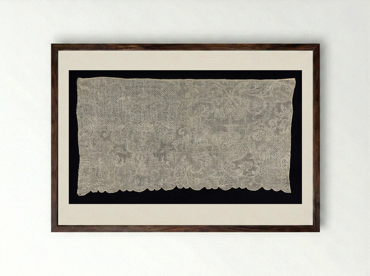 Untitled (Lace Border Strip, Needlework) - Fine Art Print - Framed Print Dark Wood