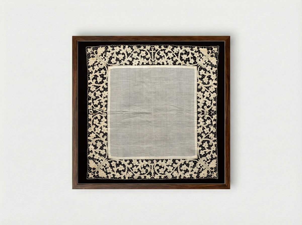 Untitled (Lace Veil with Floral Border) - Fine Art Print - Framed Print Dark Wood