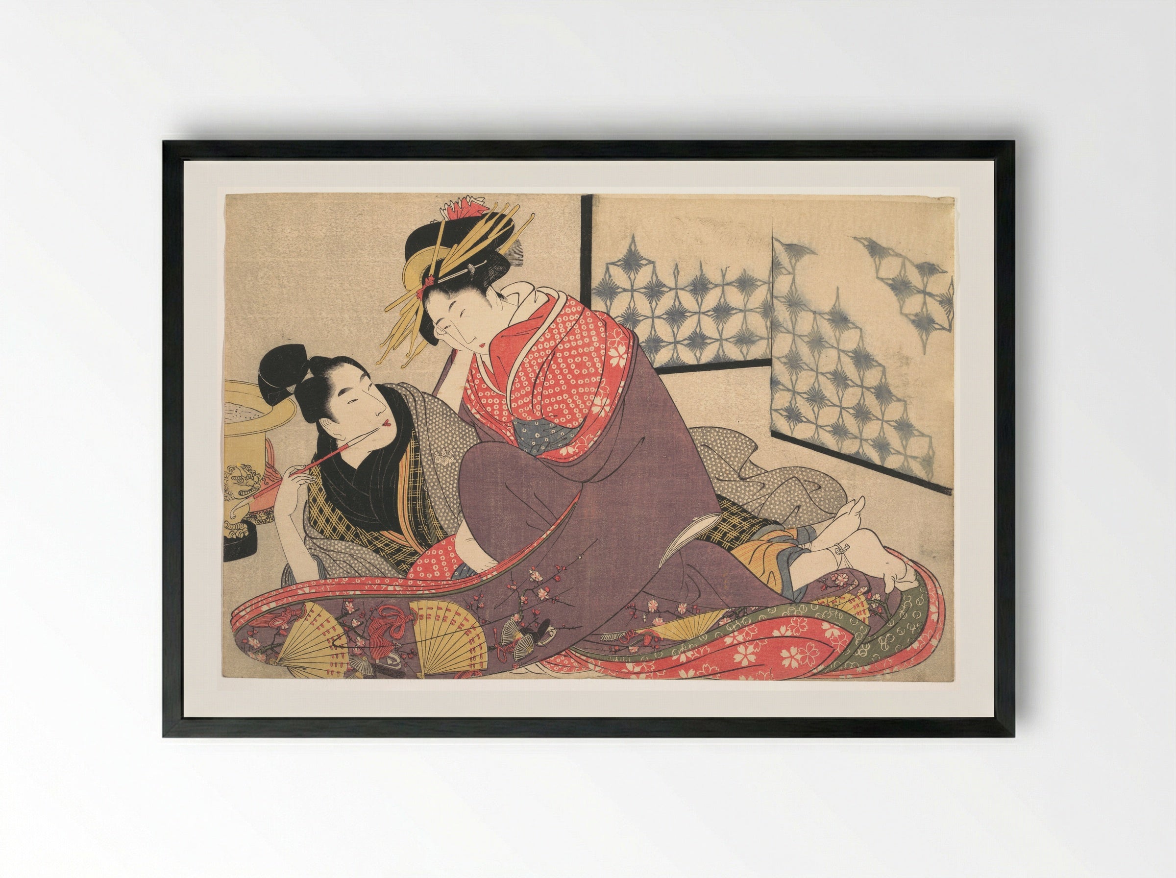 Untitled (Lovers in Interior) - Kitagawa Utamaro - Framed Print Black