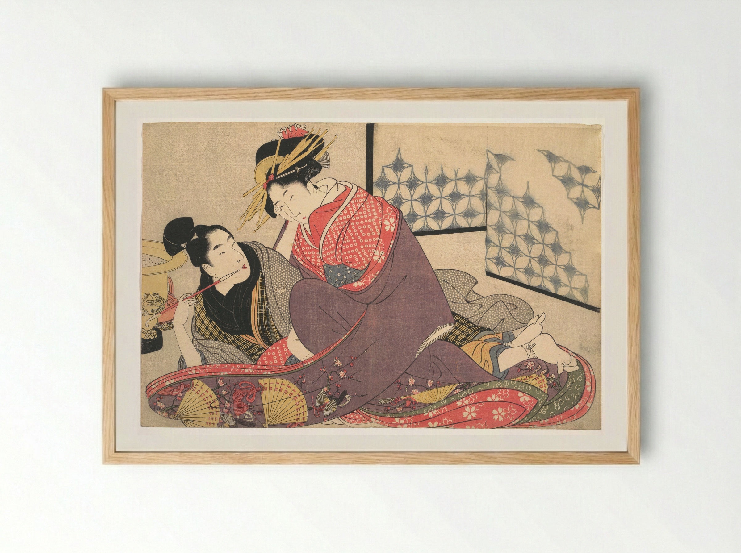 Untitled (Lovers in Interior) - Kitagawa Utamaro - Framed Print Wood