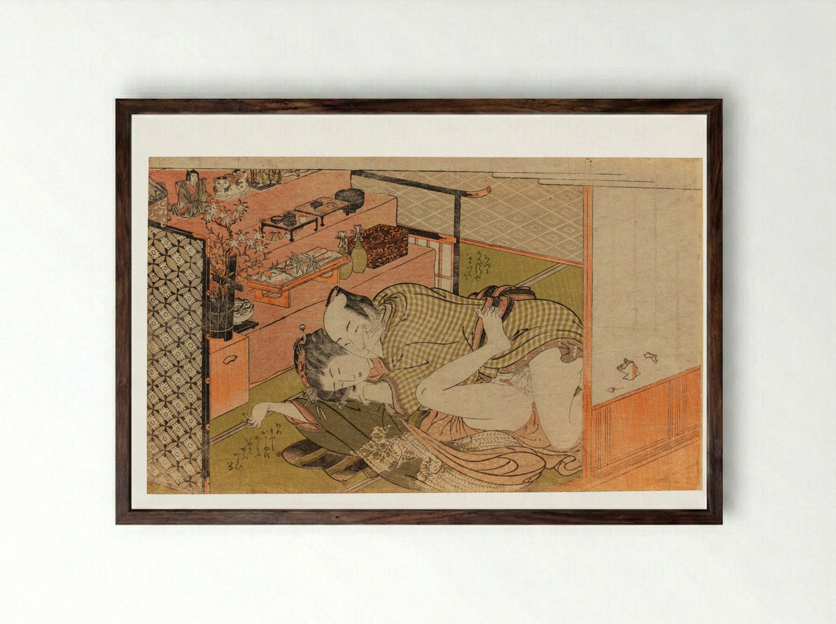 Untitled (Lovers in an Interior) - Isoda Koryūsai - Framed Print Dark Wood