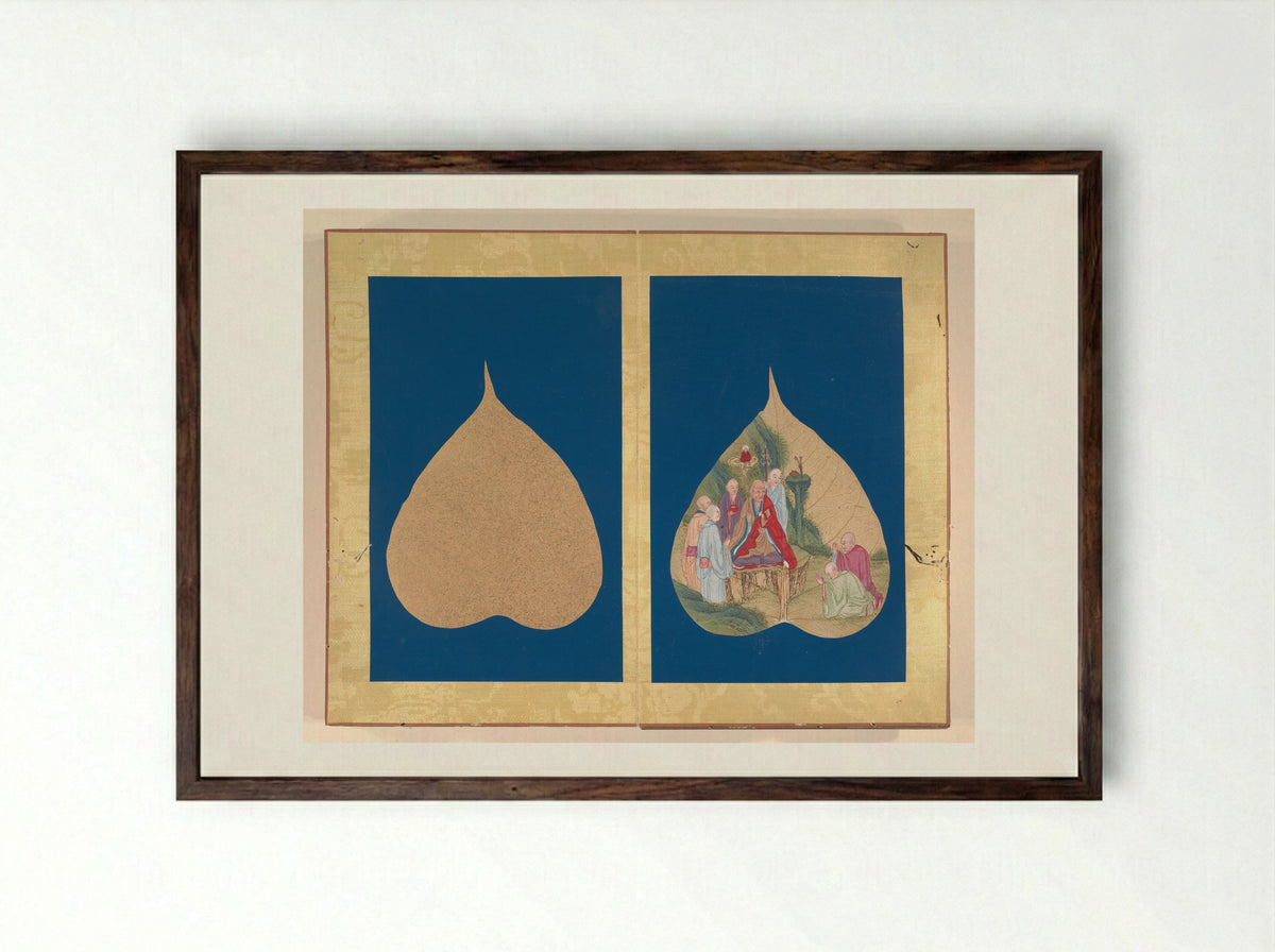 Untitled (Luohans on Bodhi Leaf) - Fine Art Print - Framed Print Dark Wood