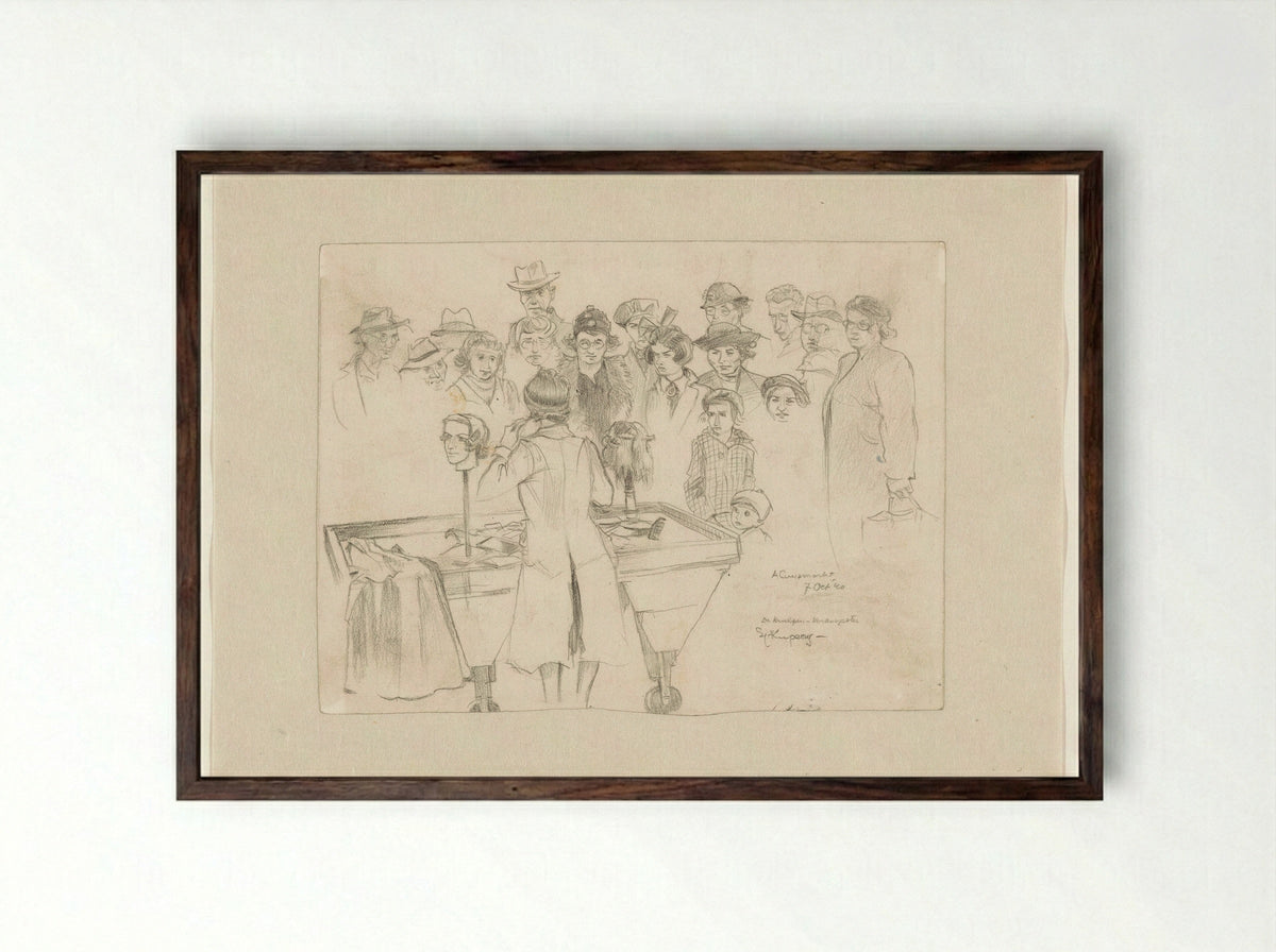 Untitled (Market Scene) - Sykupany - Framed Print Dark Wood
