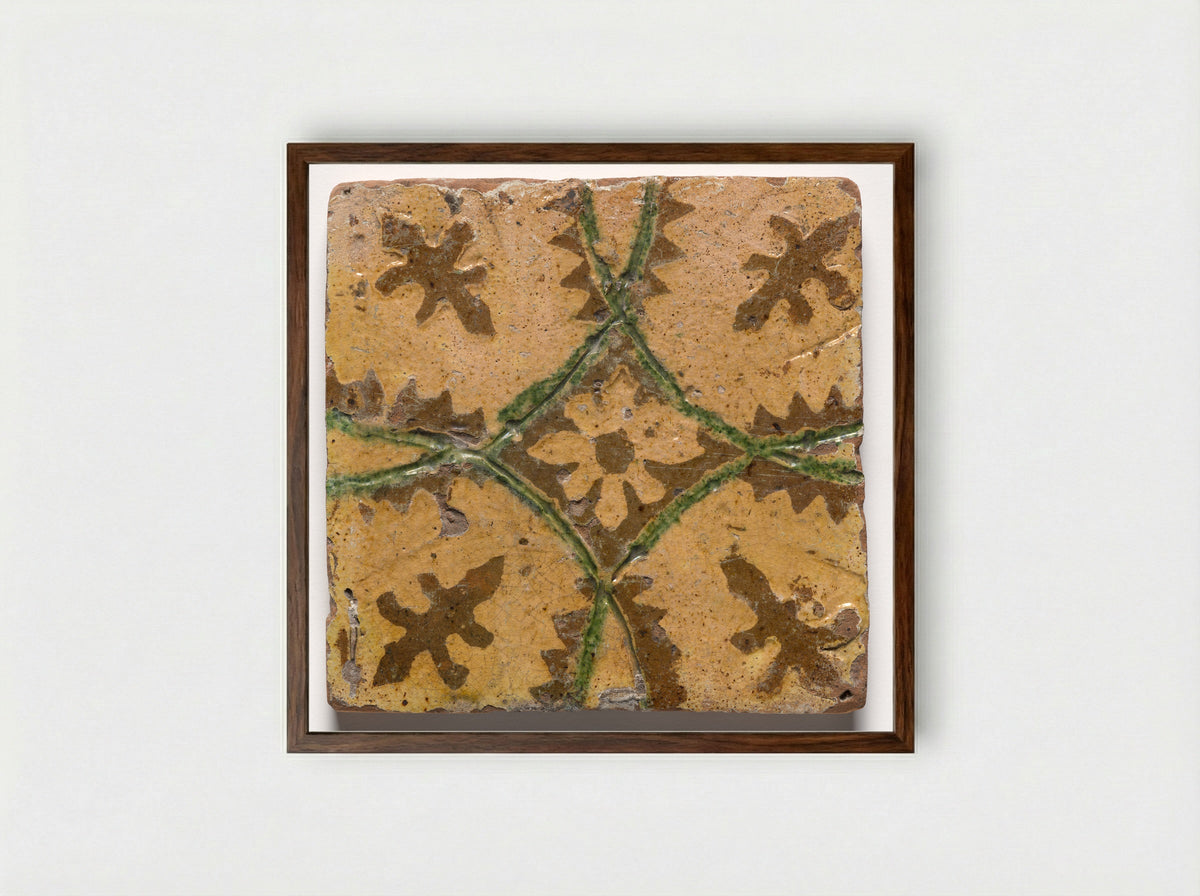 Untitled (Medieval Floor Tile with Floral Motif) - Fine Art Print - Framed Print Dark Wood