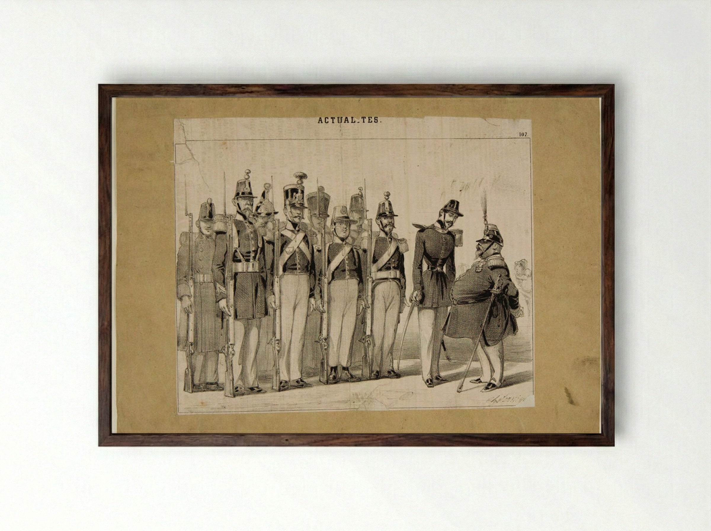 Untitled (Military Inspection) - Charles Vernier - Framed Print Dark Wood