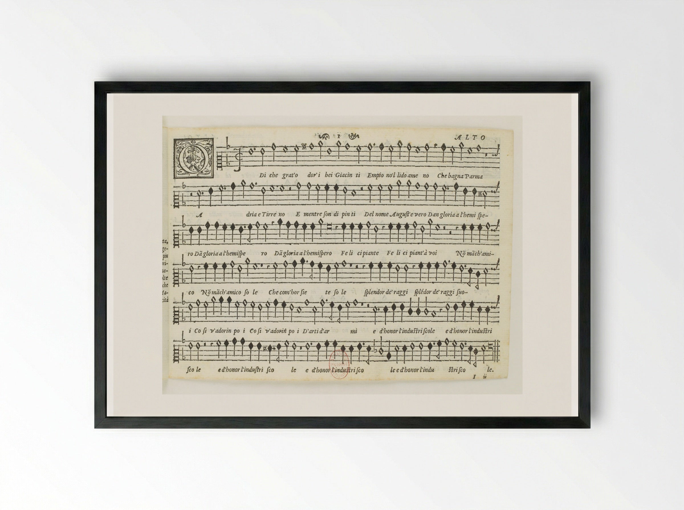 Untitled (Musical Score with Decorative Initial) - Fine Art Print - Framed Print Black
