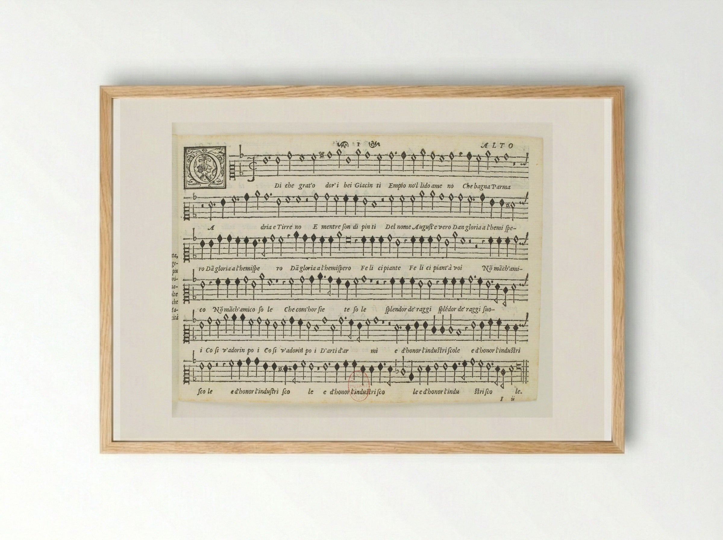 Untitled (Musical Score with Decorative Initial) - Fine Art Print - Framed Print Wood