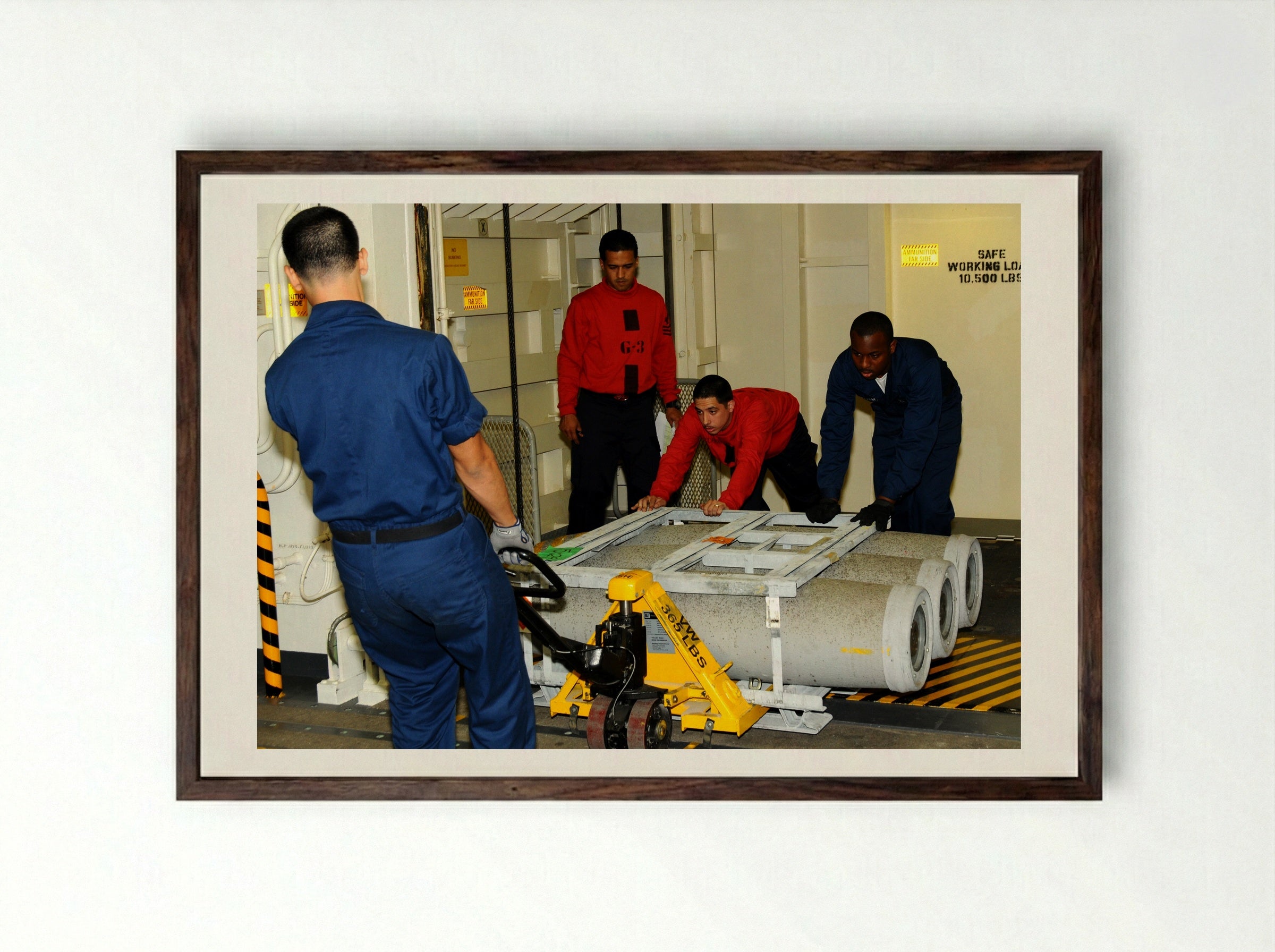 Untitled (Naval Personnel Moving Ordnance) - Fine Art Print - Framed Print Dark Wood