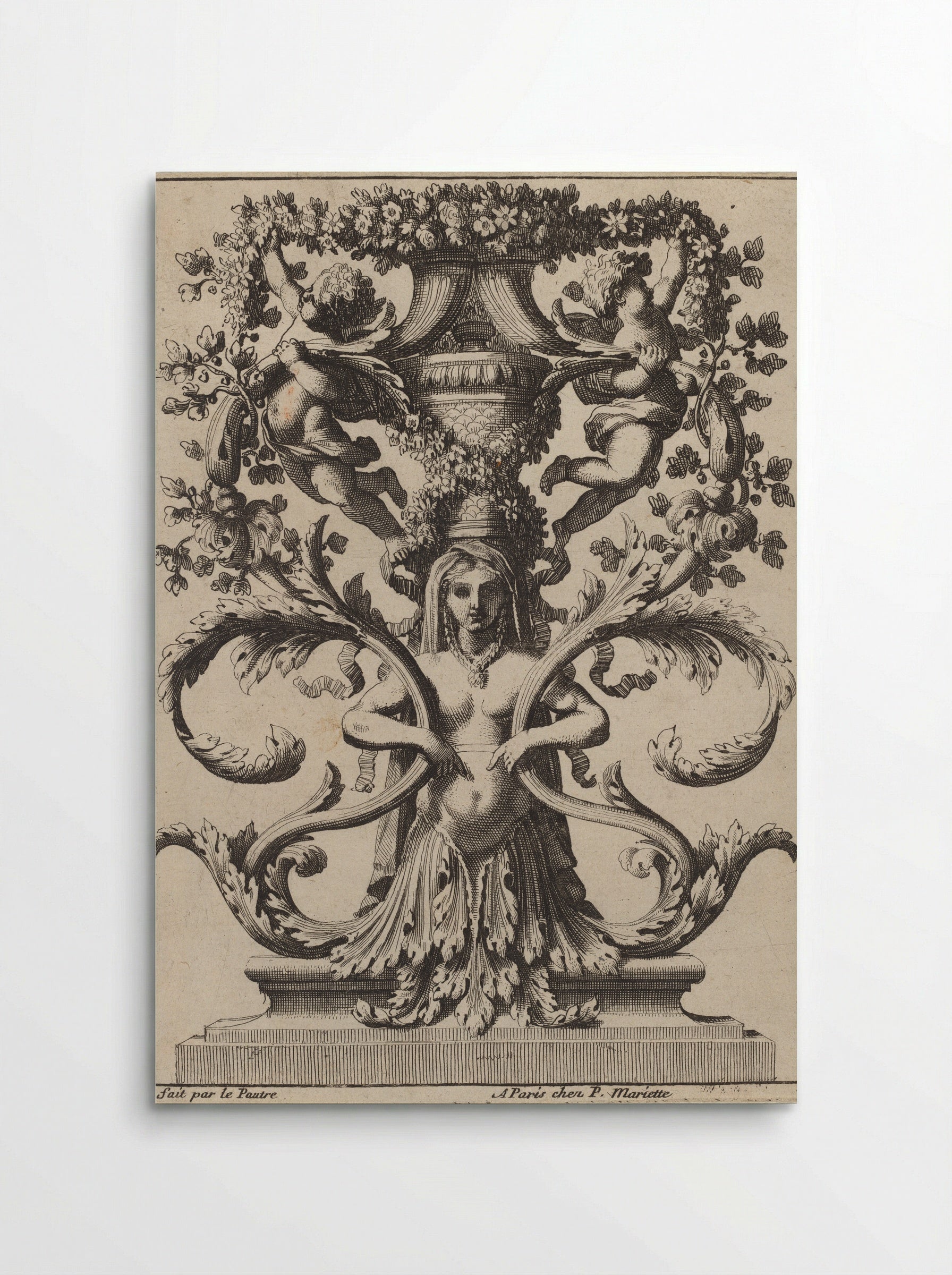 Untitled (Ornamental Design with Female Figure and Putti) - Jean Le Pautre - Poster