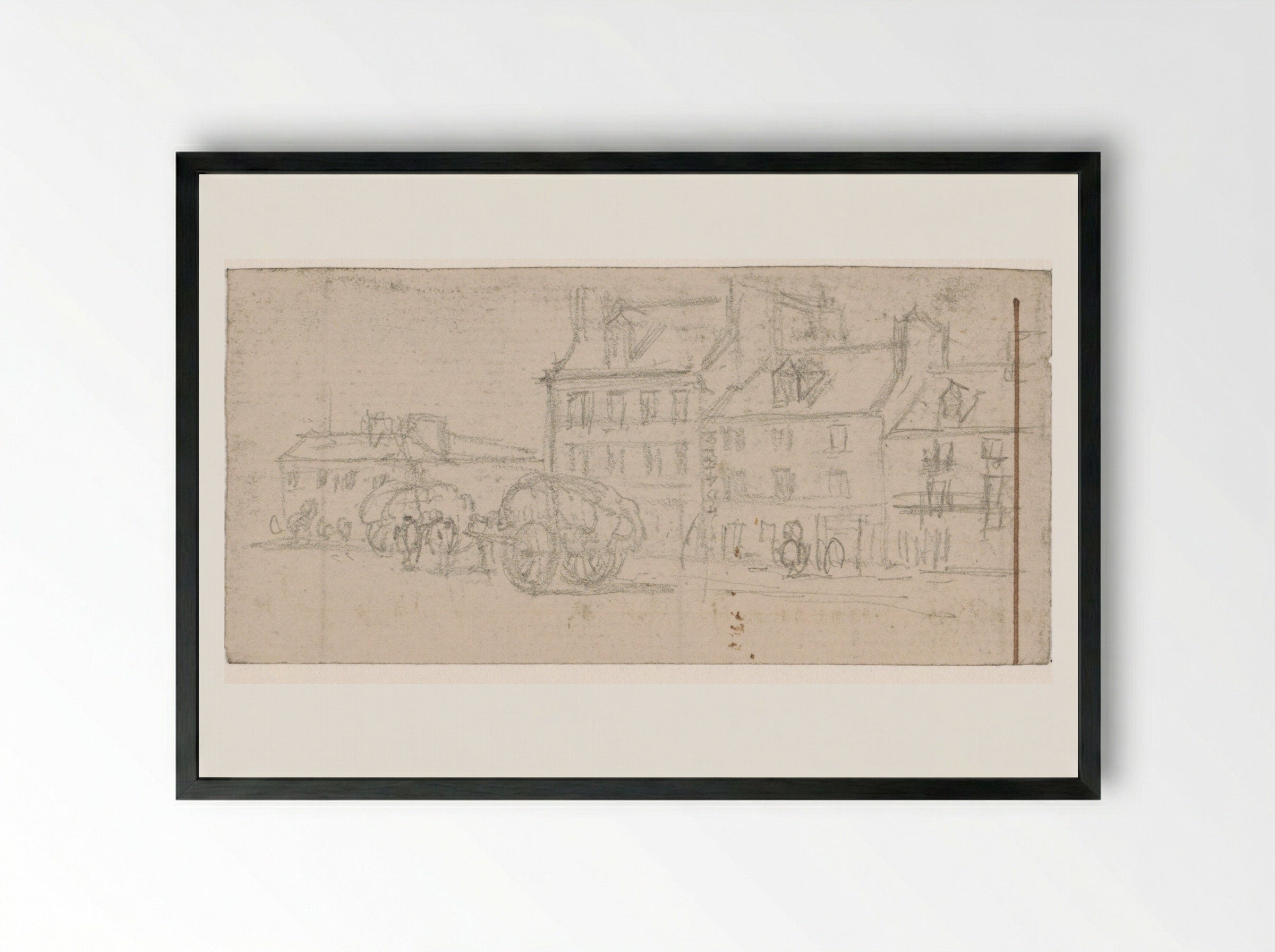 Untitled (Parisian Street with Wagons) - Georges Michel - Framed Print Black