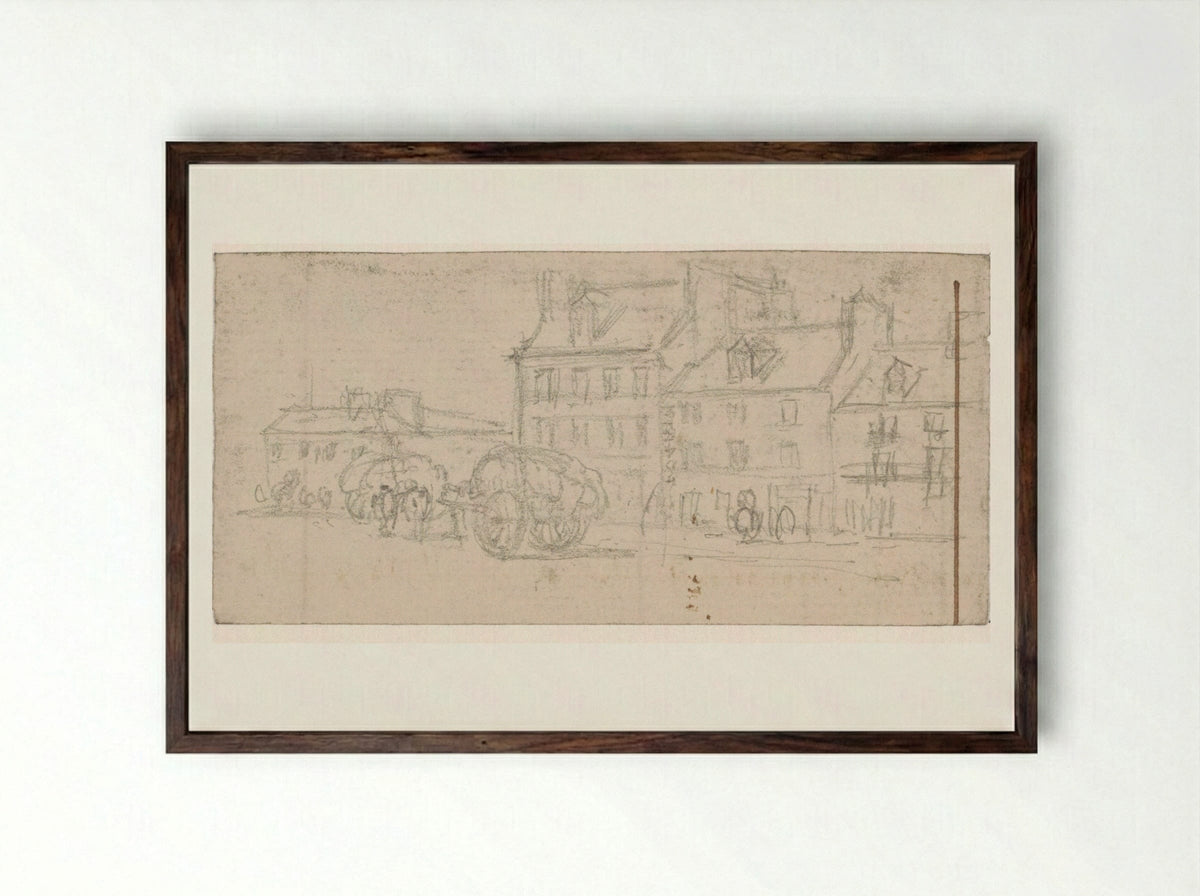 Untitled (Parisian Street with Wagons) - Georges Michel - Framed Print Dark Wood