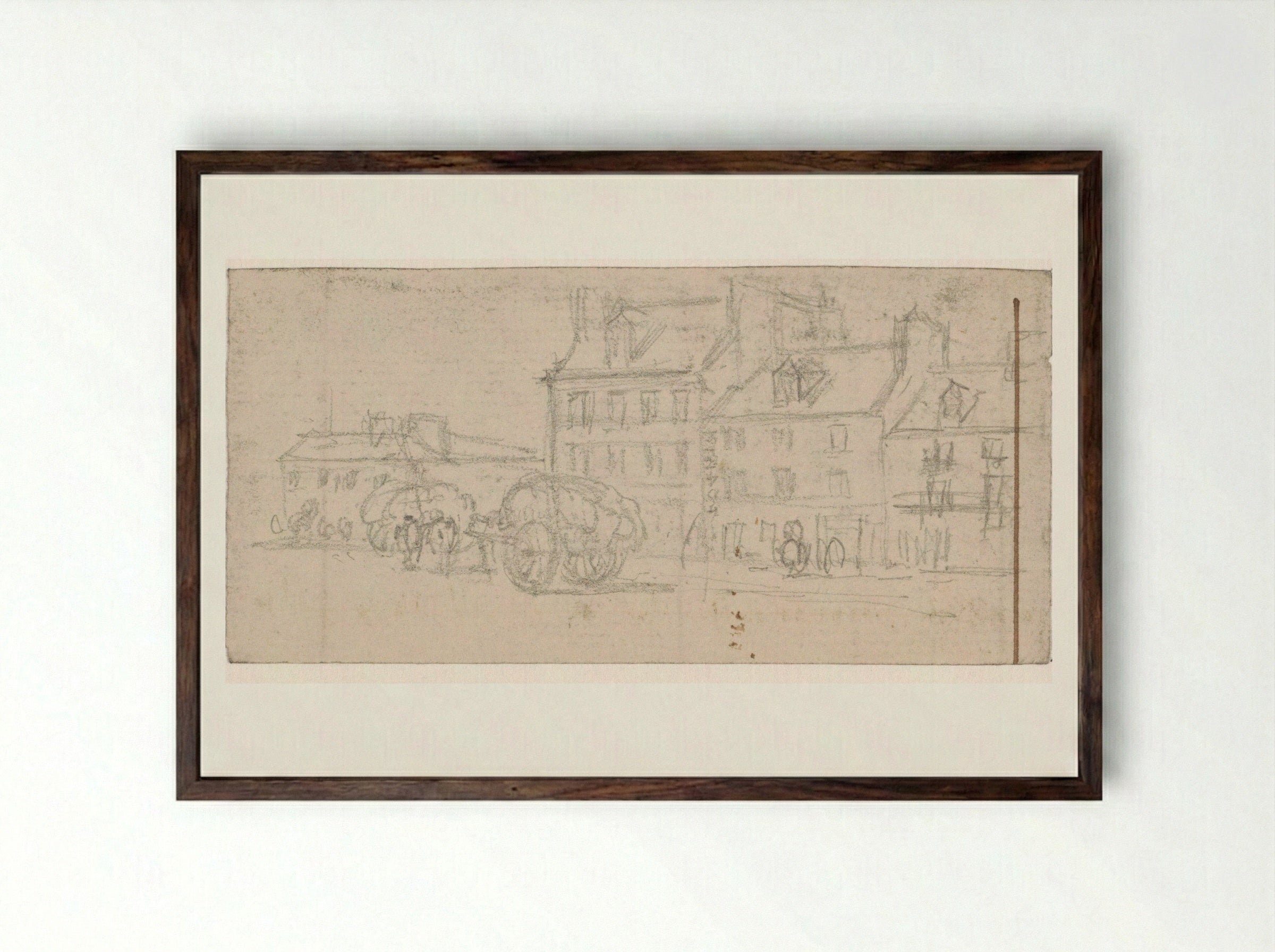 Untitled (Parisian Street with Wagons) - Georges Michel - Framed Print Dark Wood