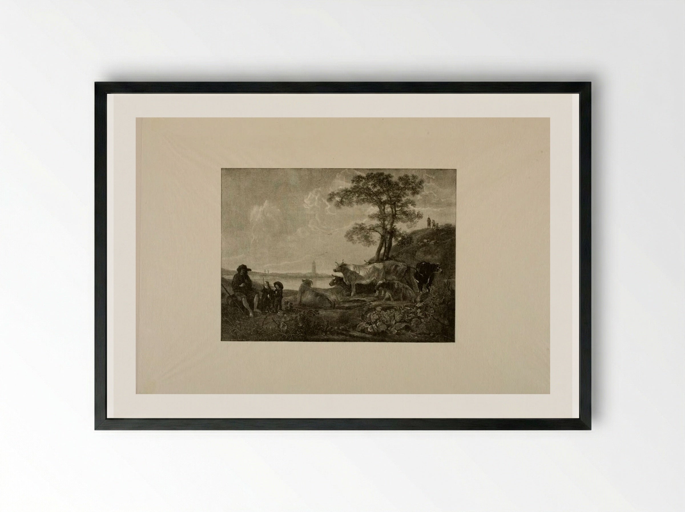 Untitled (Pastoral Scene with Cattle and Herdsman) - Timothy Cole - Framed Print Black