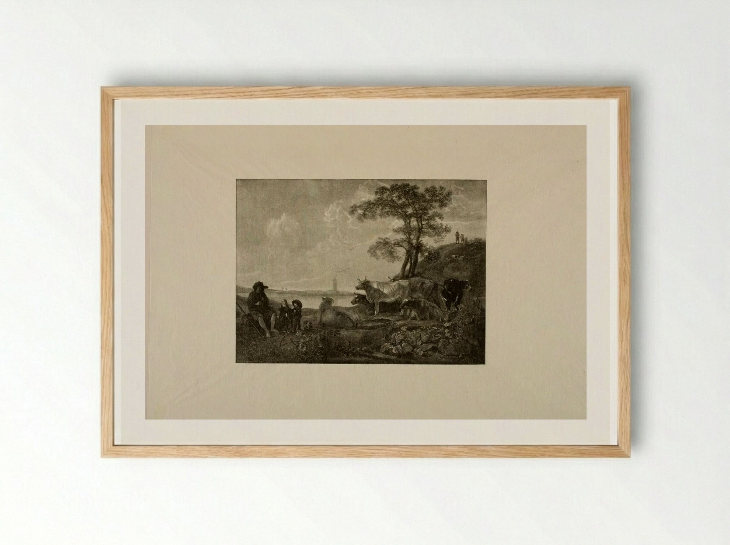 Untitled (Pastoral Scene with Cattle and Herdsman) - Timothy Cole - Framed Print Wood
