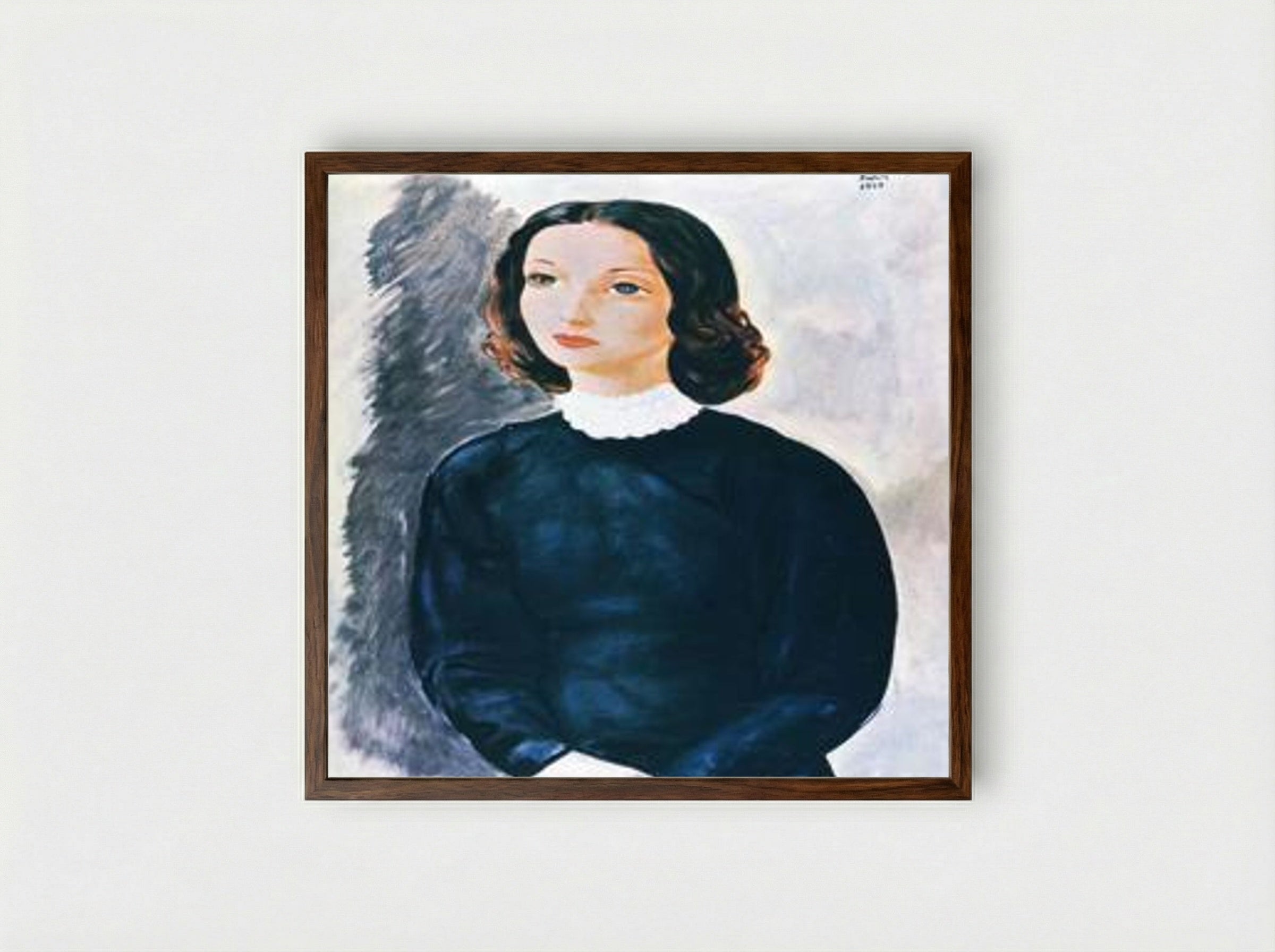 Untitled (Portrait of a Young Woman) - Moïse Kisling - Framed Print Dark Wood