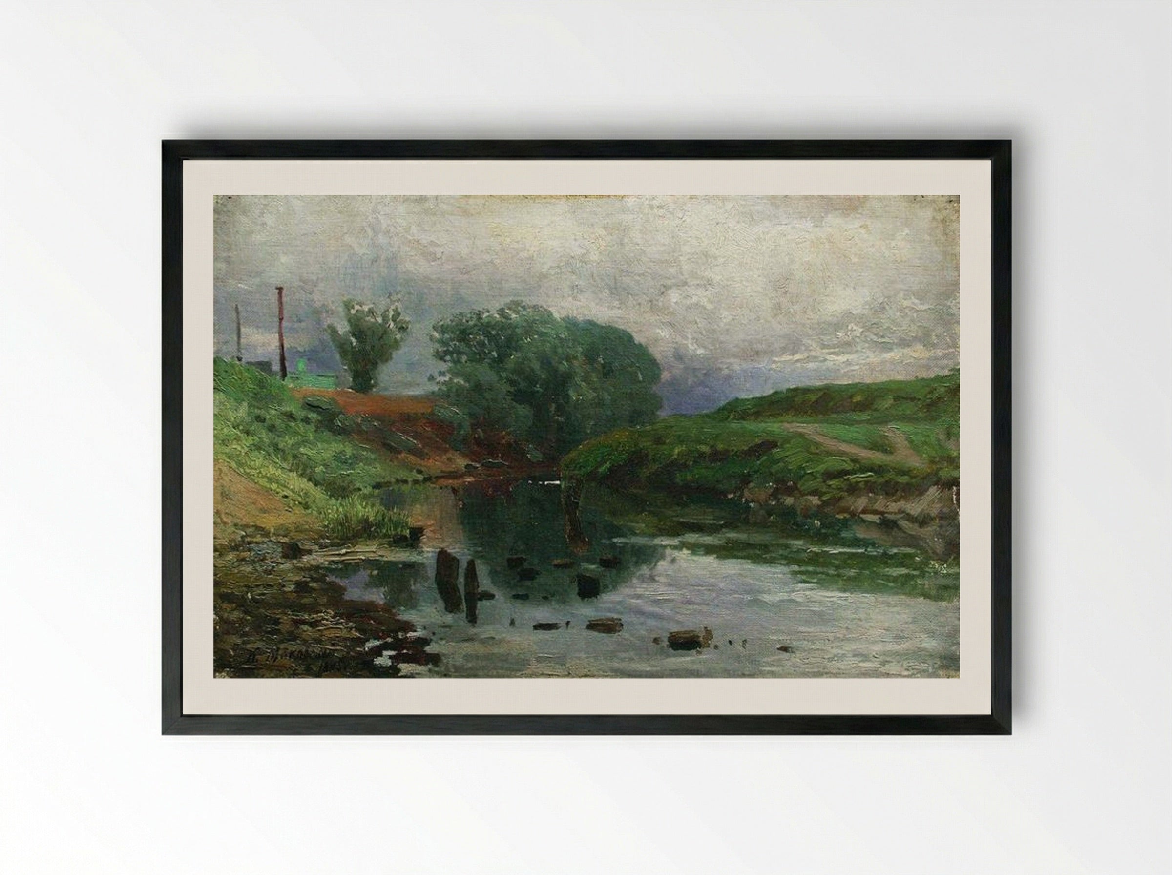 Untitled (Riverbank Scene) - Konstantin Makovsky - Framed Print Black