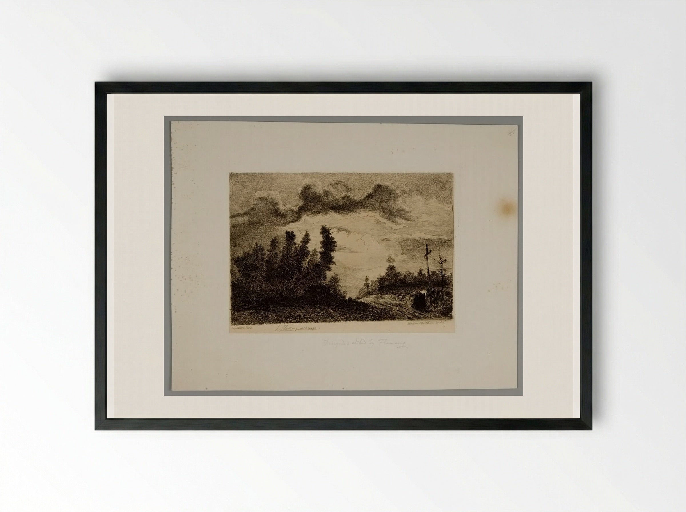 Untitled (Rural Path with Cross) - Léopold Flameng - Framed Print Black