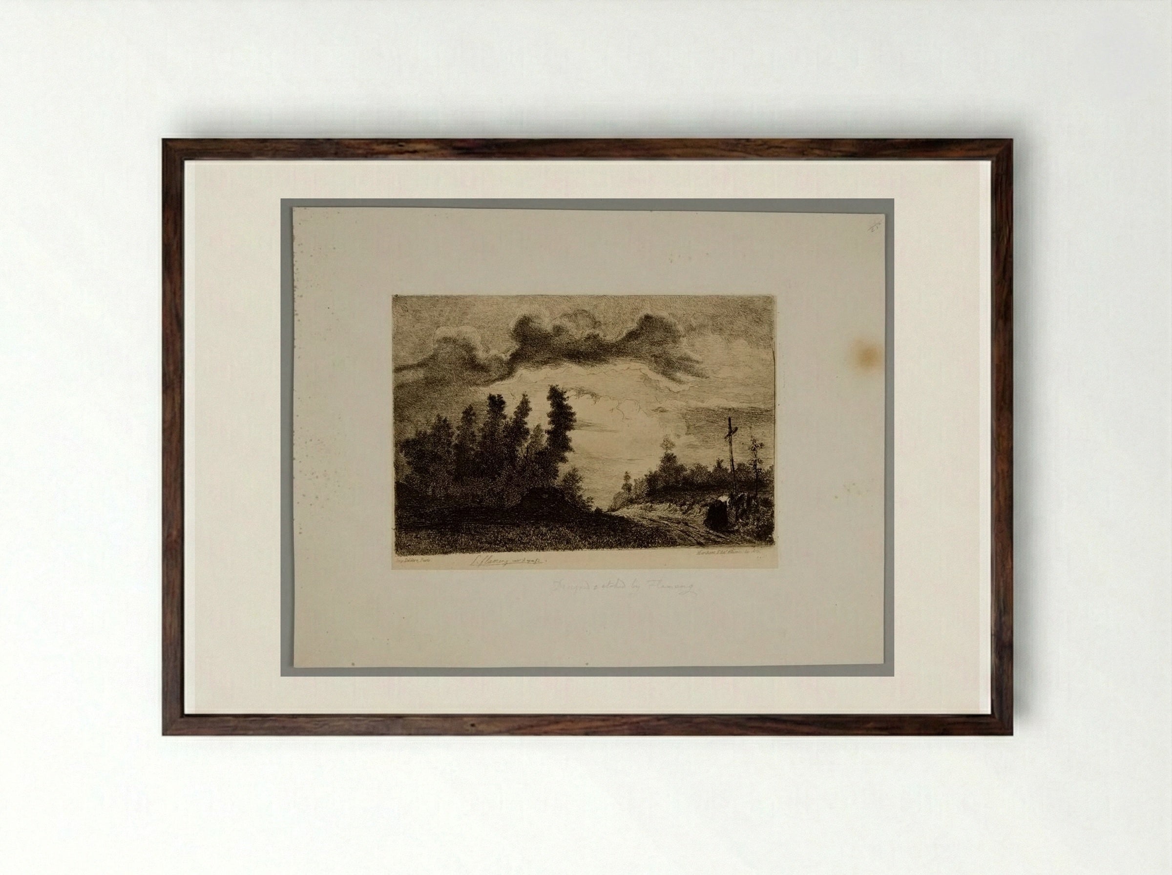 Untitled (Rural Path with Cross) - Léopold Flameng - Framed Print Dark Wood
