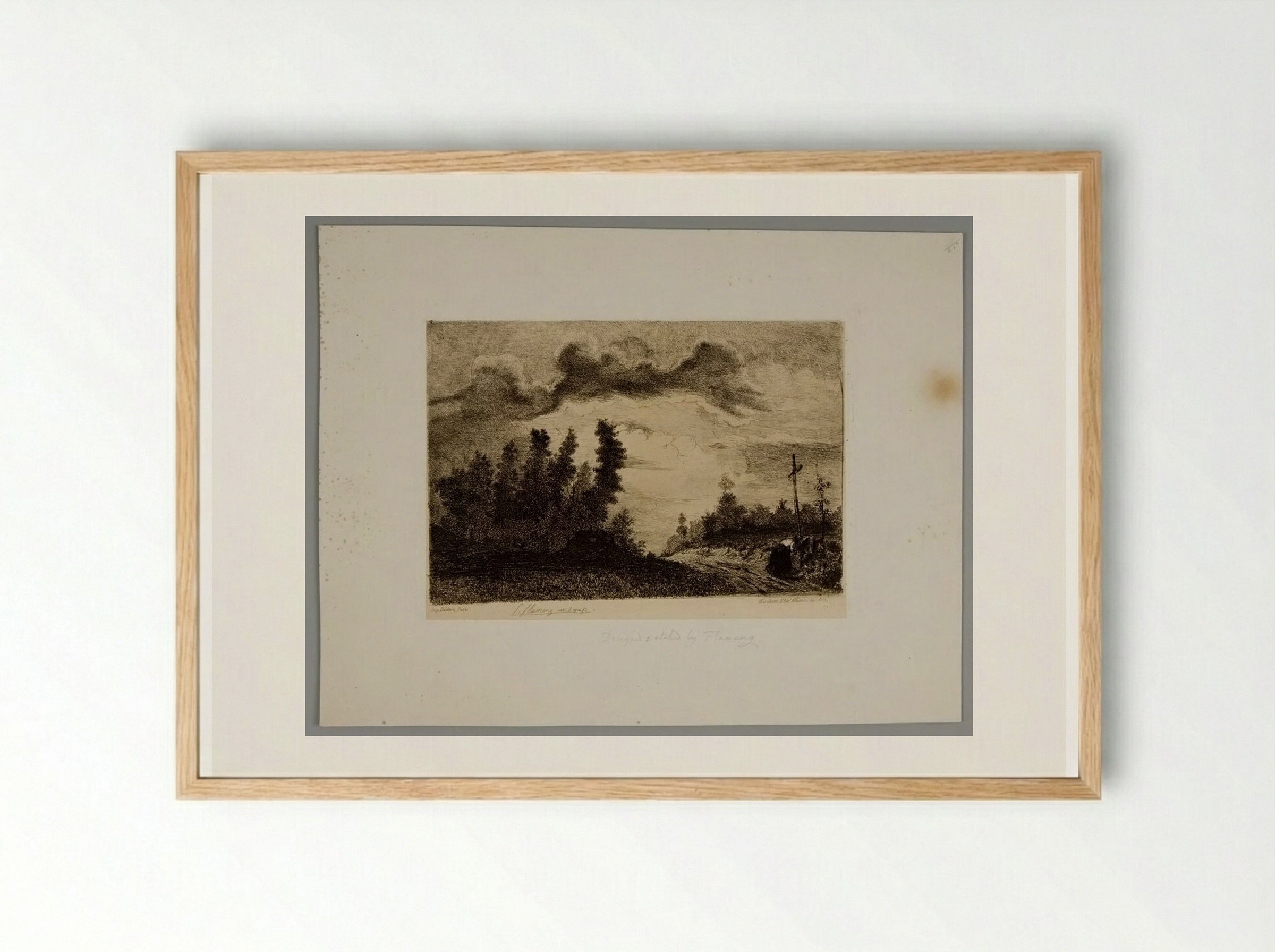 Untitled (Rural Path with Cross) - Léopold Flameng - Framed Print Wood