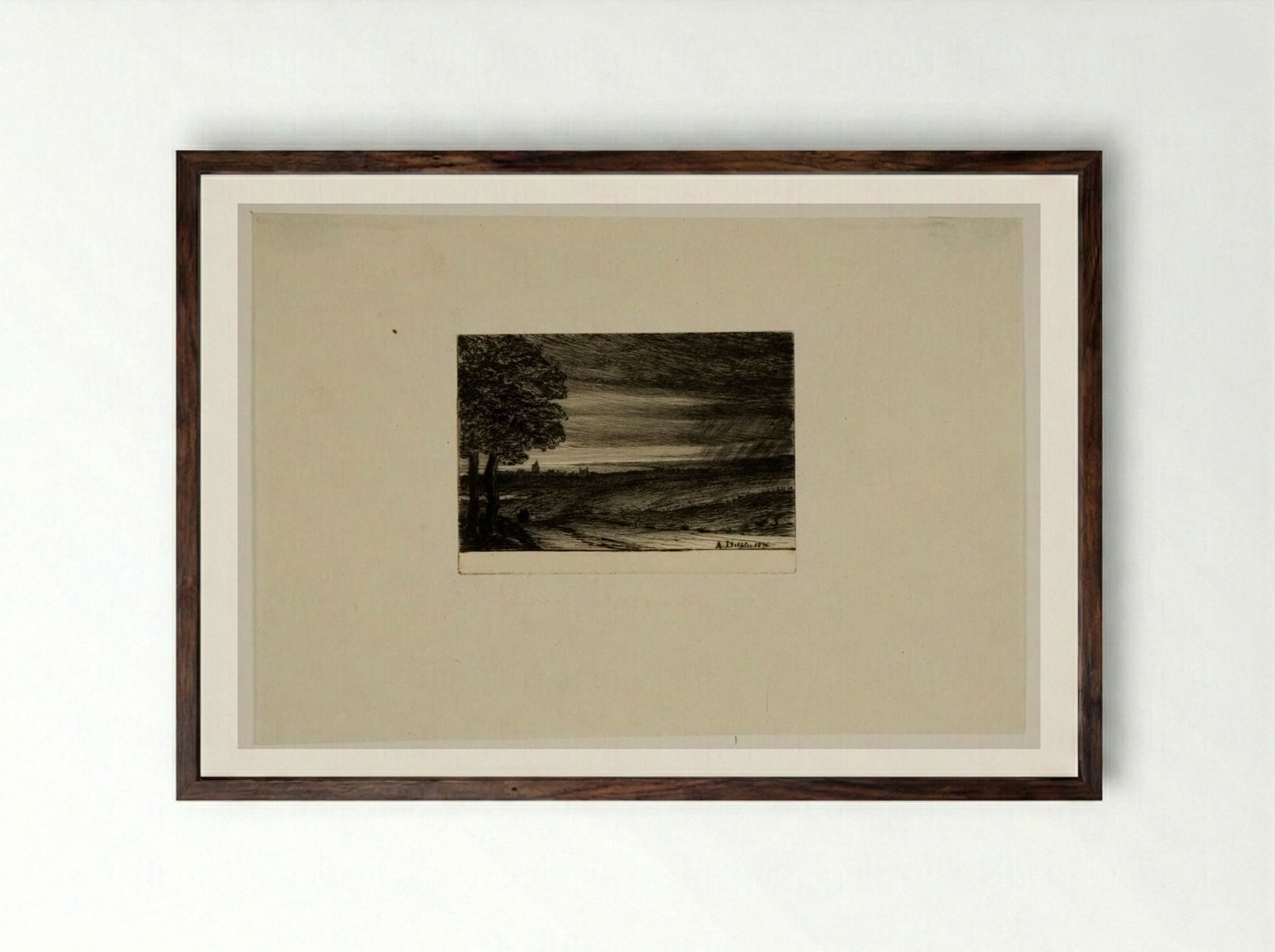 Untitled (Rural Scene, Etching) - Auguste Delâtre - Framed Print Dark Wood