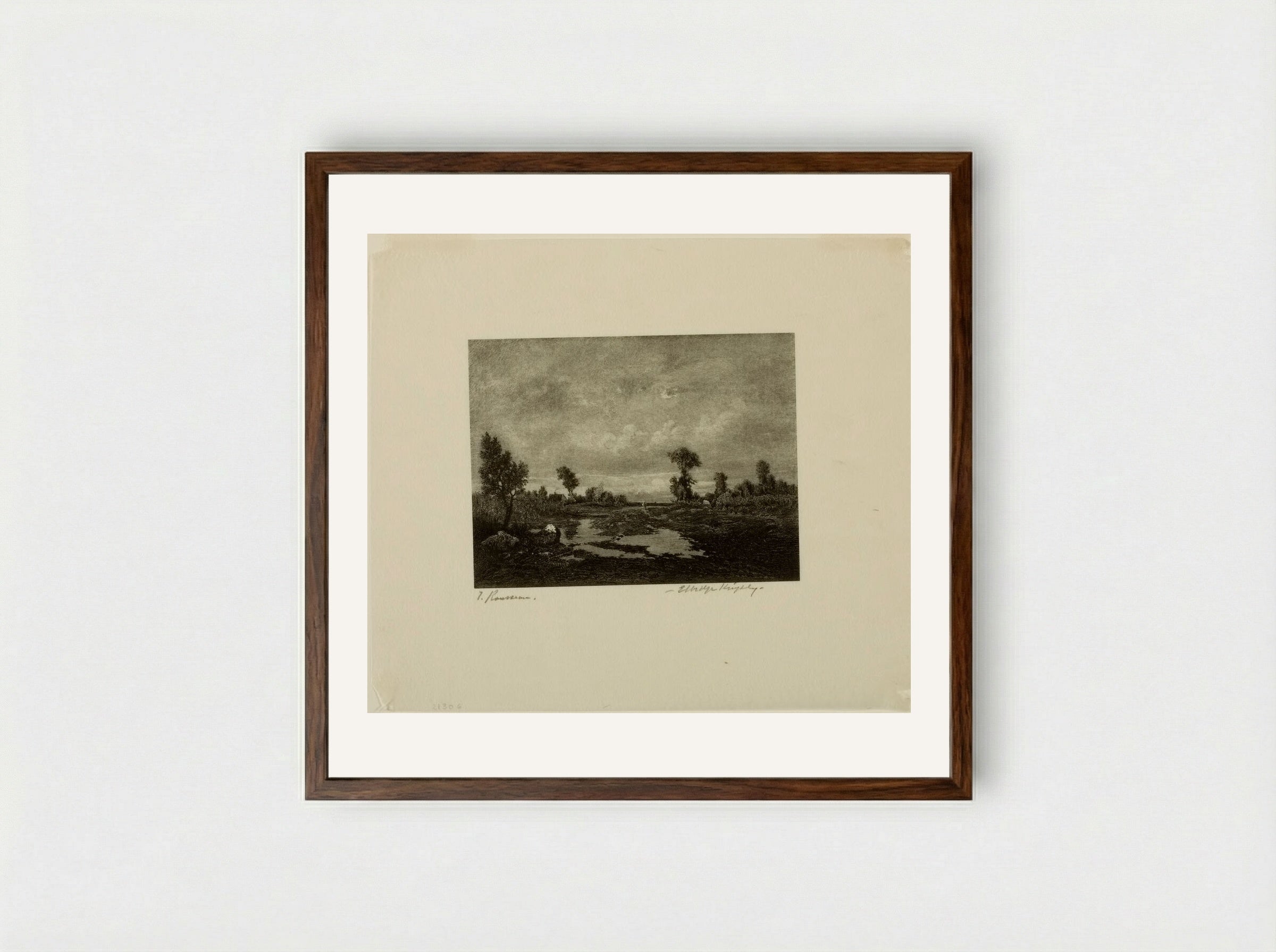 Untitled (Rural Scene after Théodore Rousseau) - Elbridge Kingsley - Framed Print Dark Wood