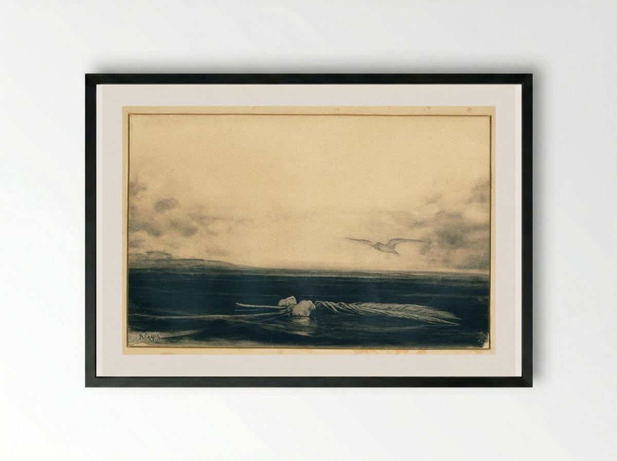 Untitled (Seascape with Feather) - Nikolaos Gyzis - Framed Print Black