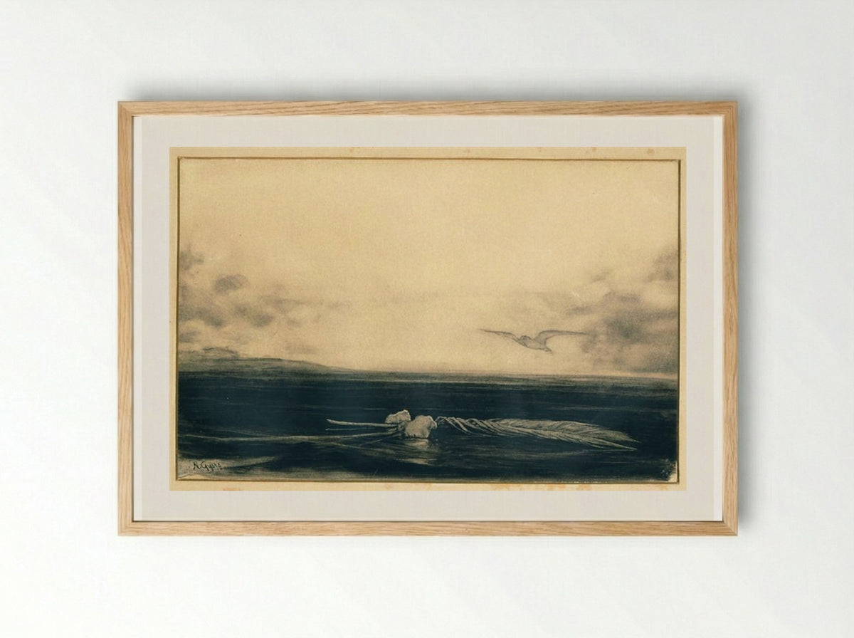 Untitled (Seascape with Feather) - Nikolaos Gyzis - Framed Print Wood