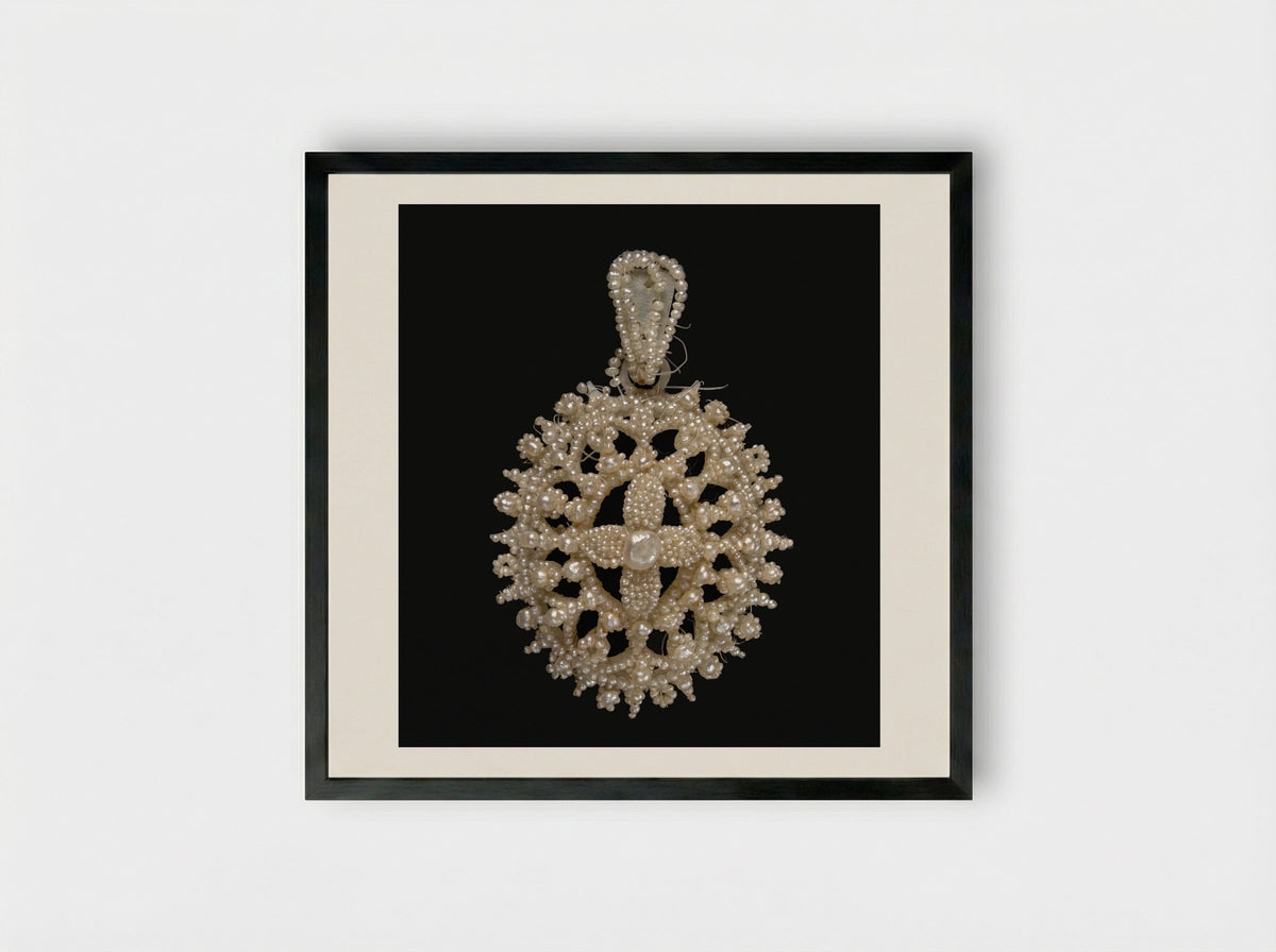 Untitled (Seed Pearl Pendant, Jewellery) - Fine Art Print - Framed Print Black
