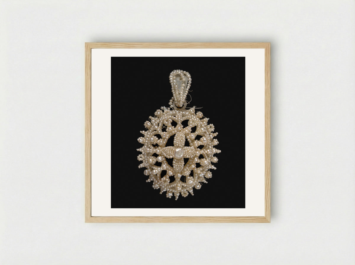Untitled (Seed Pearl Pendant, Jewellery) - Fine Art Print - Framed Print Wood