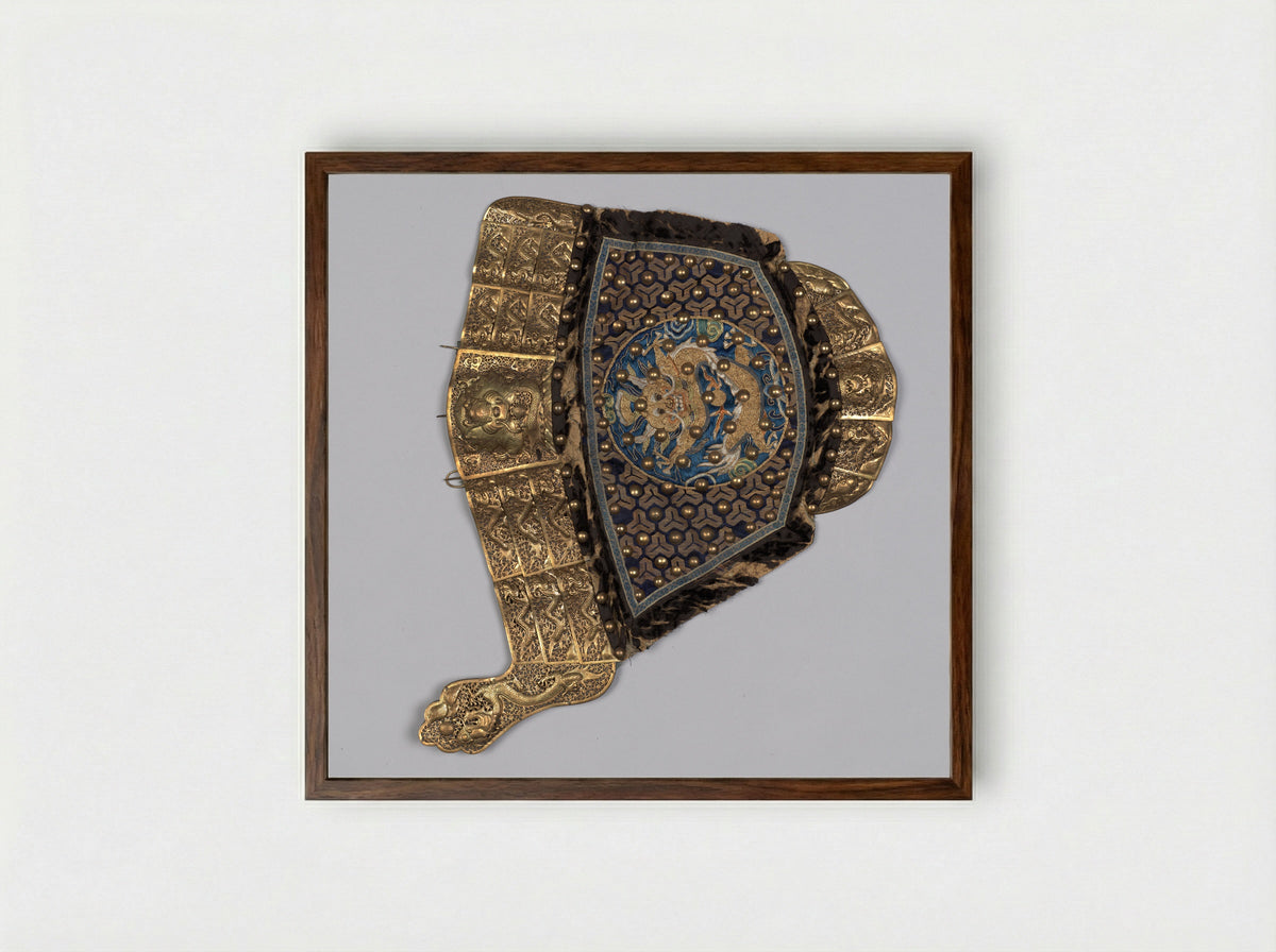Untitled (Shoulder Guard Flap, Metalwork and Textile) - Unknown Artist - Framed Print Dark Wood