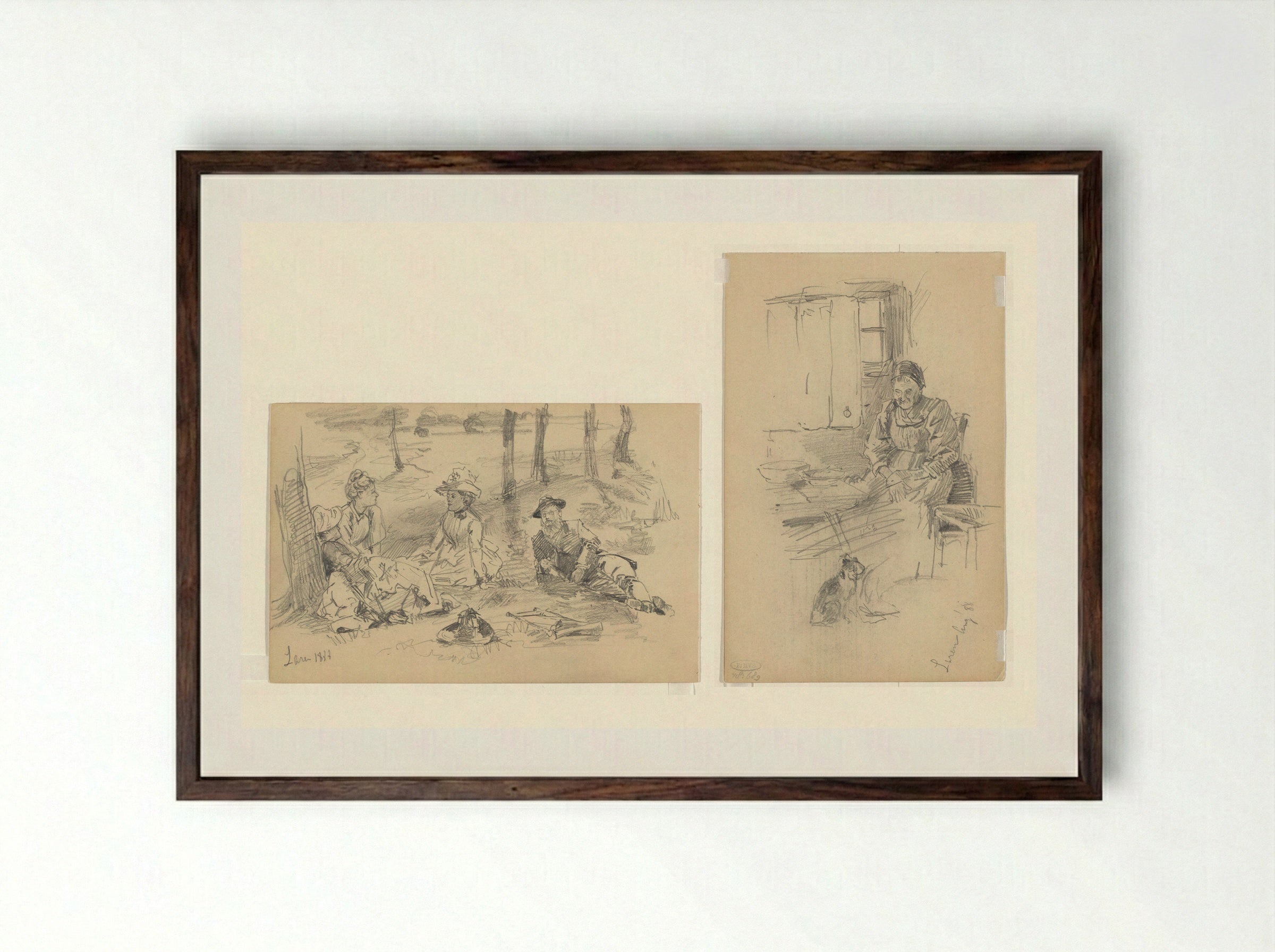 Untitled (Studies of Figures and Interior) - Jan Hoynck van Papendrecht - Framed Print Dark Wood