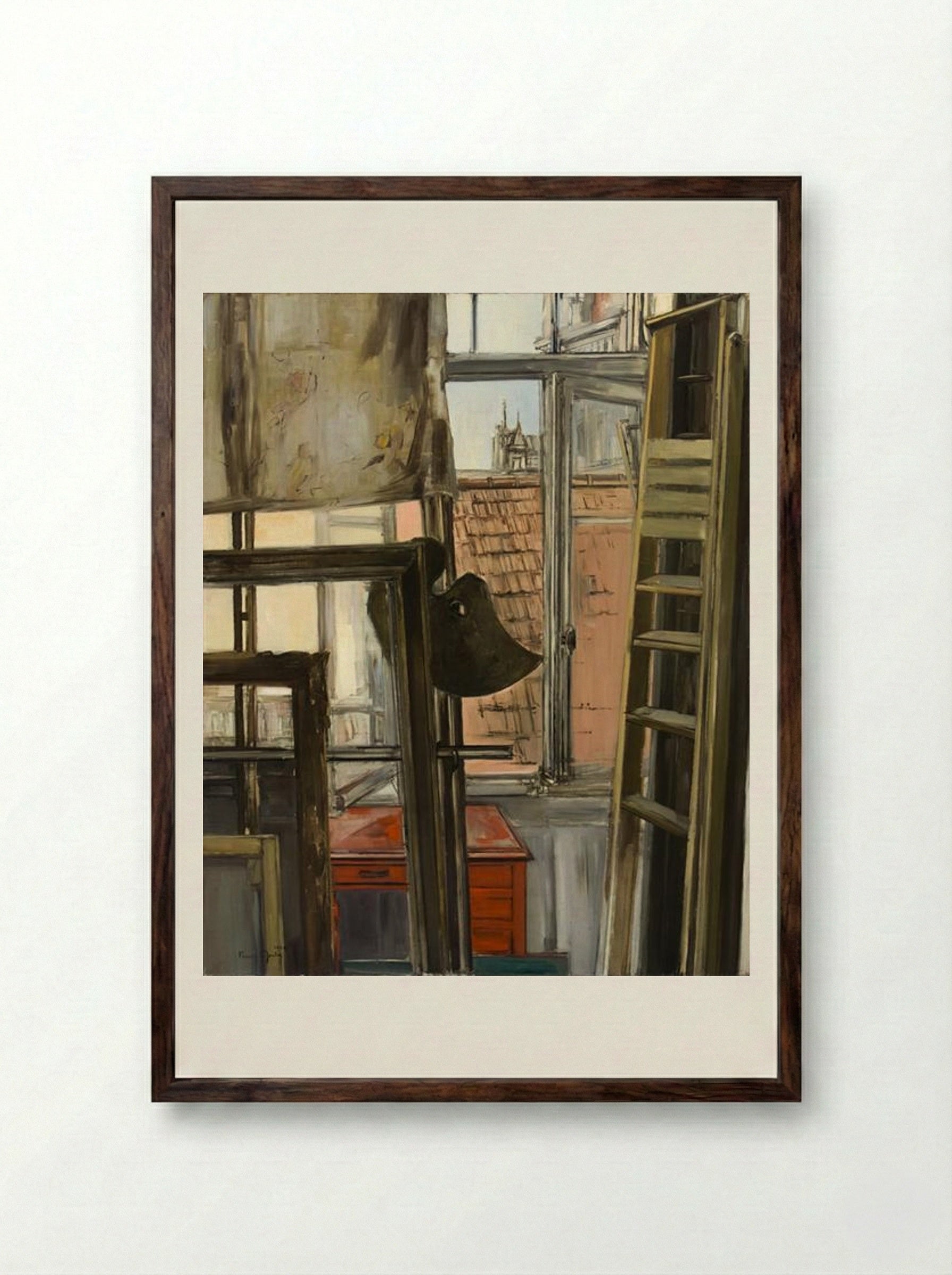 Untitled (Studio Interior with Ladder) - Francis Gruber - Framed Print Dark Wood
